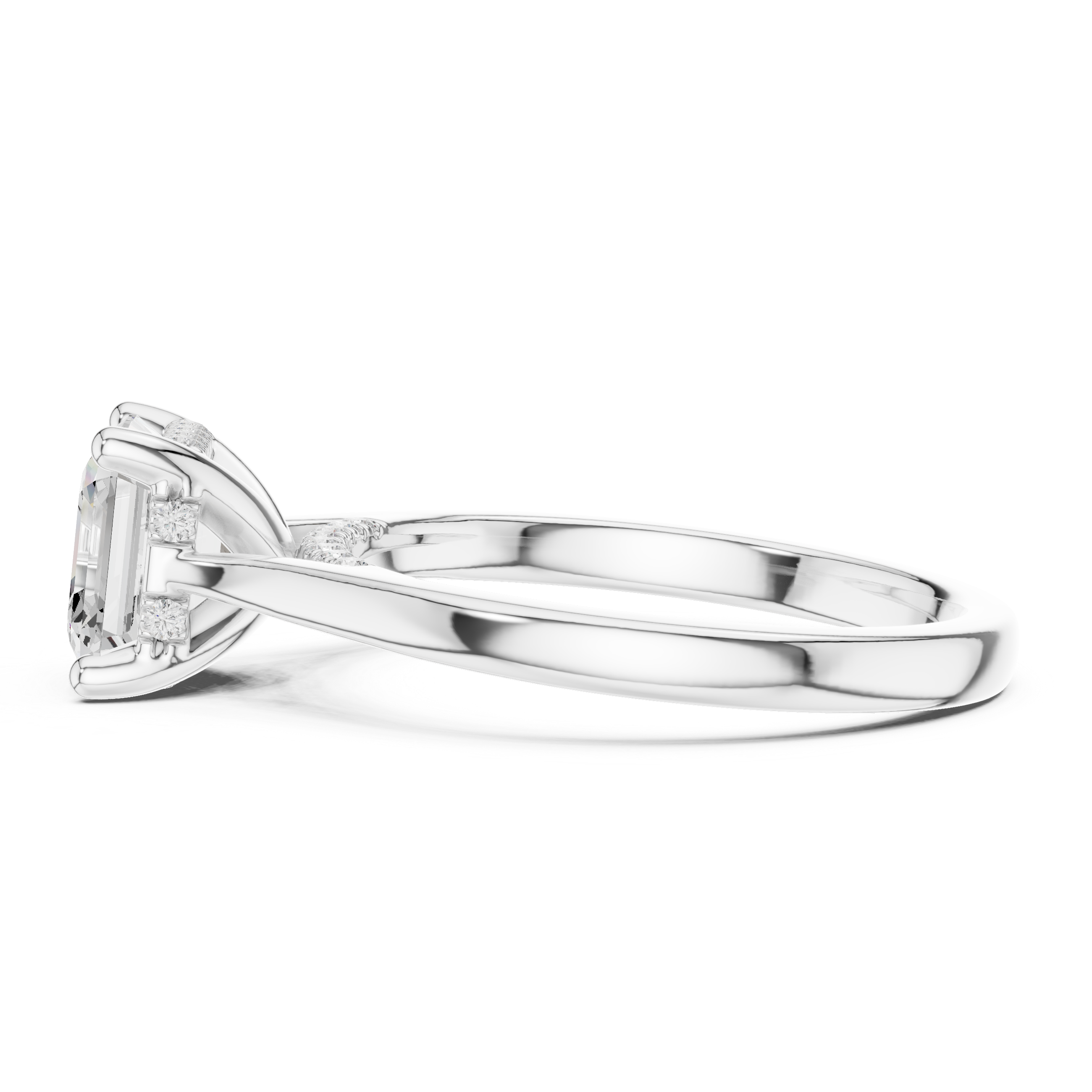 Asscher cut solitaire engagement ring with hidden halo and sleek polished band