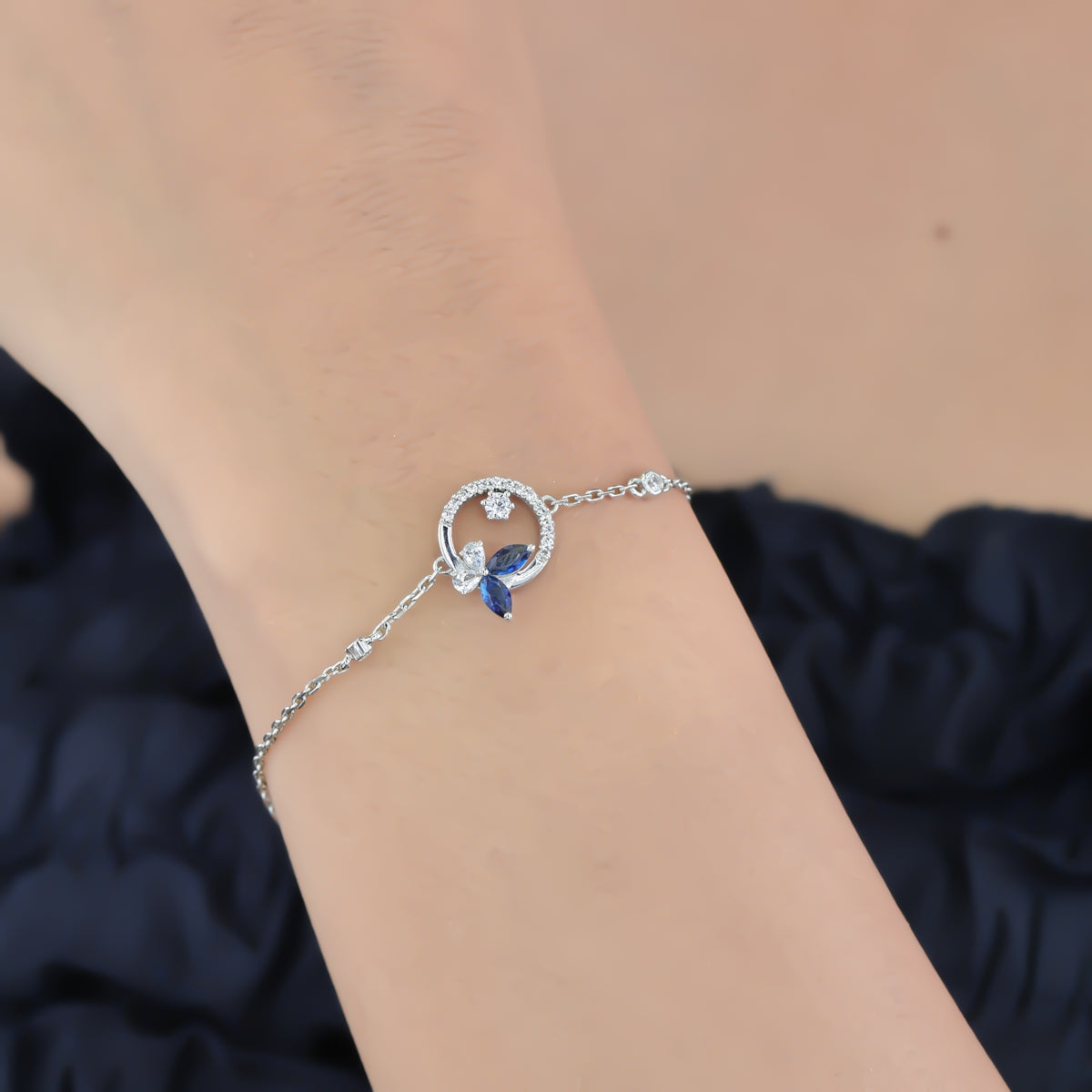 925 sterling silver blue butterfly bracelet for women India