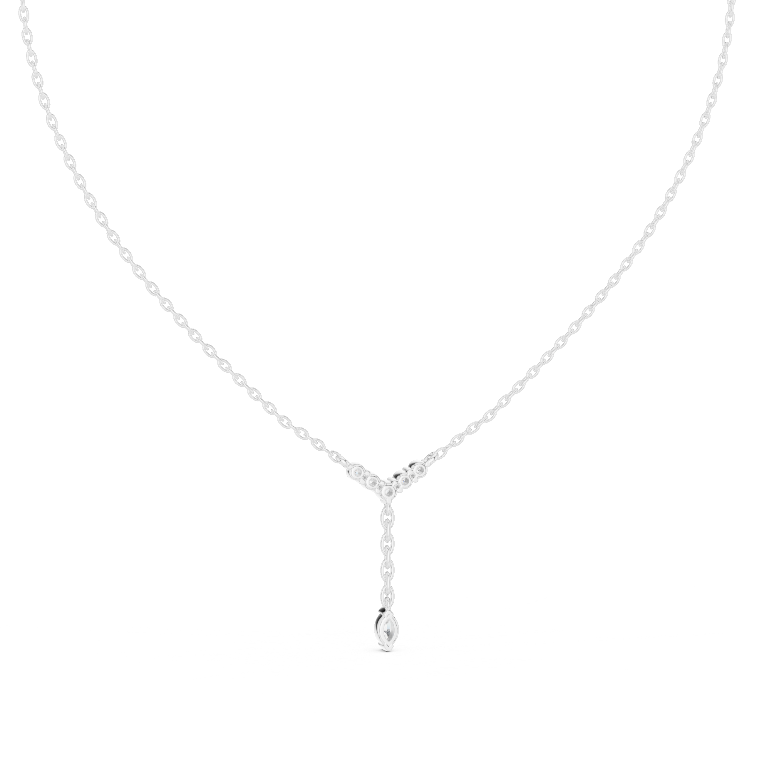Chevron pave diamond lariat necklace with marquise solitaire drop pendant