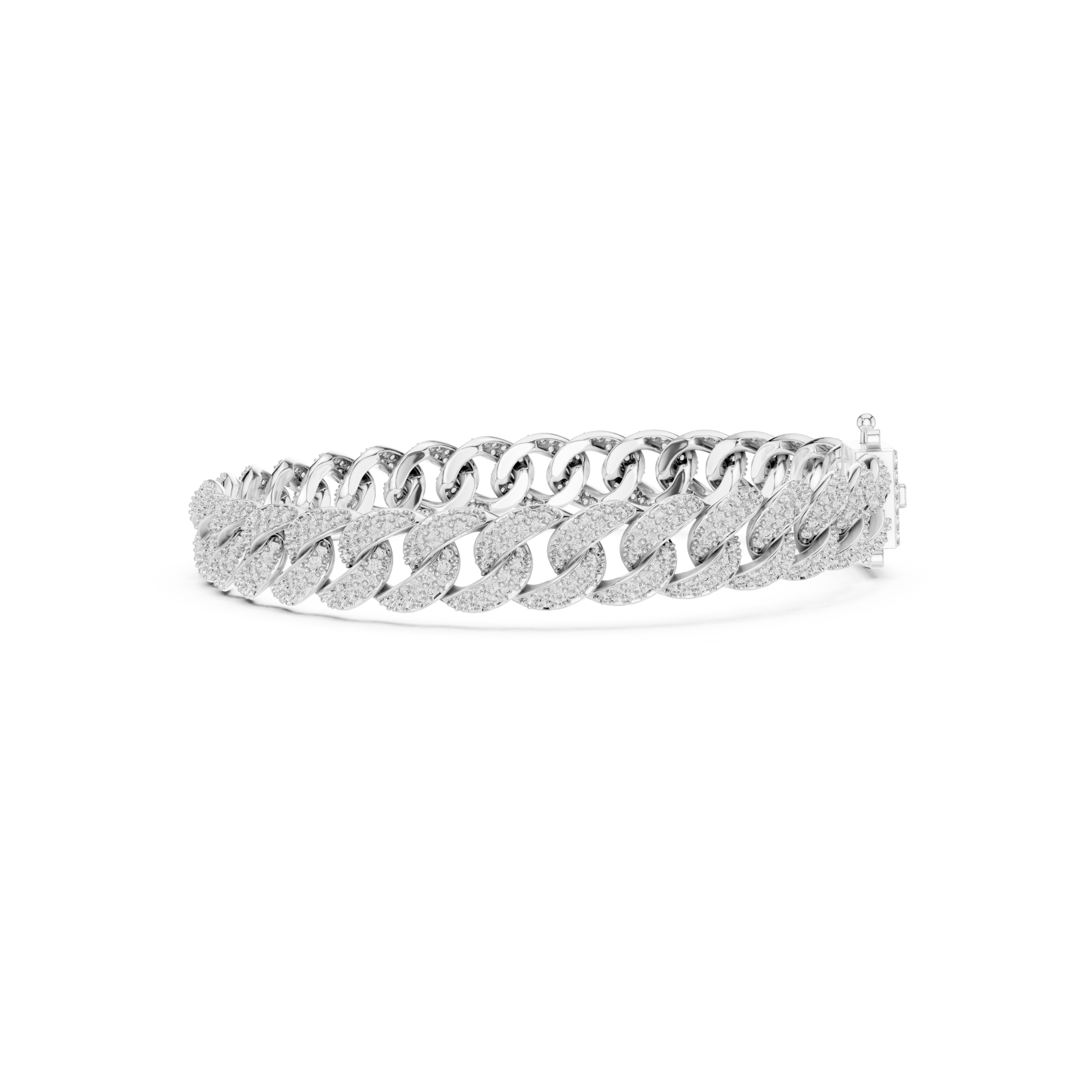 Cuban link pave bracelet with fully studded interlocking curb chain detailing
