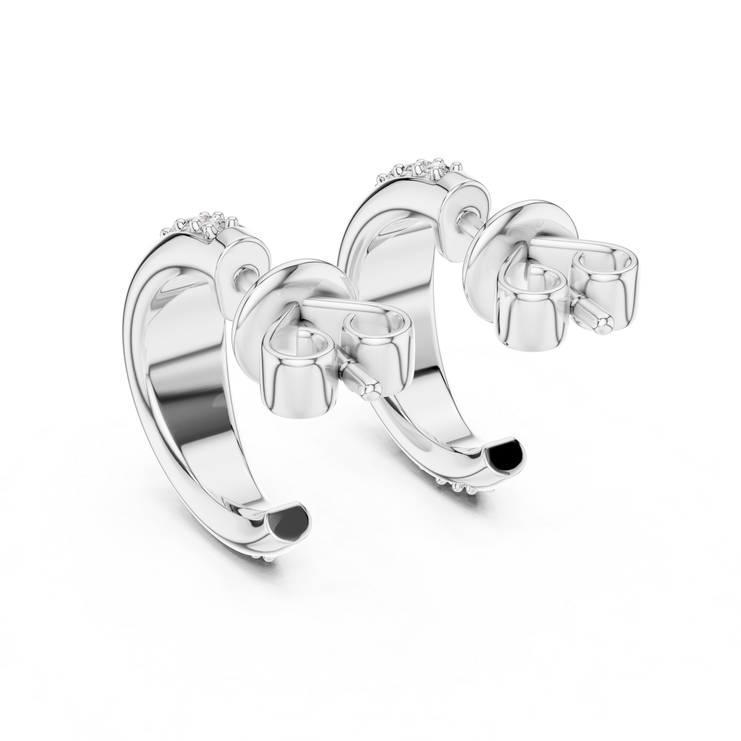 Huggie hoop earrings with a stone-set inner band and a polished outer band intertwined together