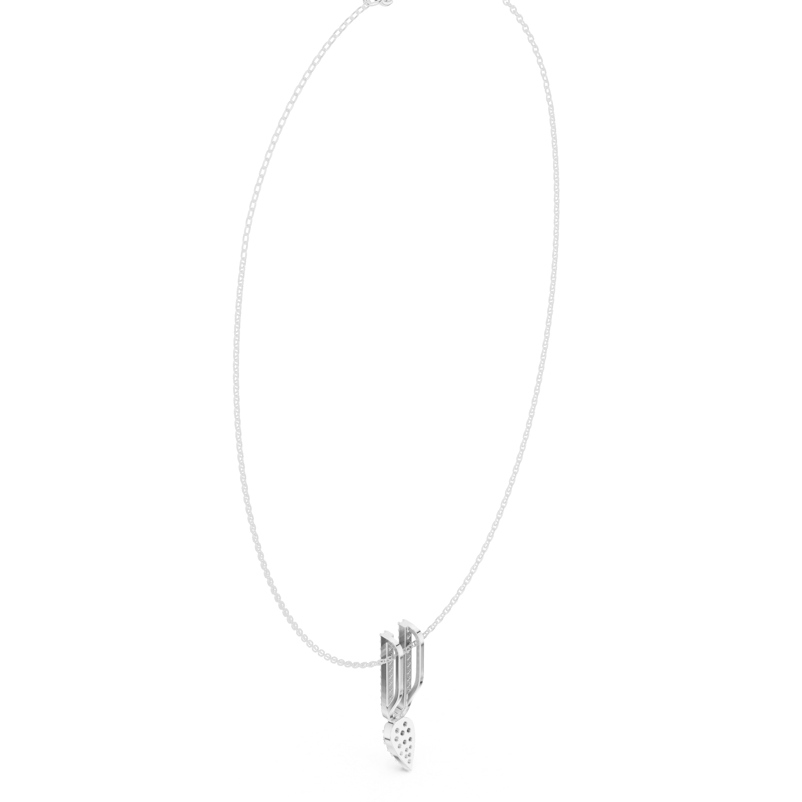 Double bar pave diamond pendant necklace with round cluster drop