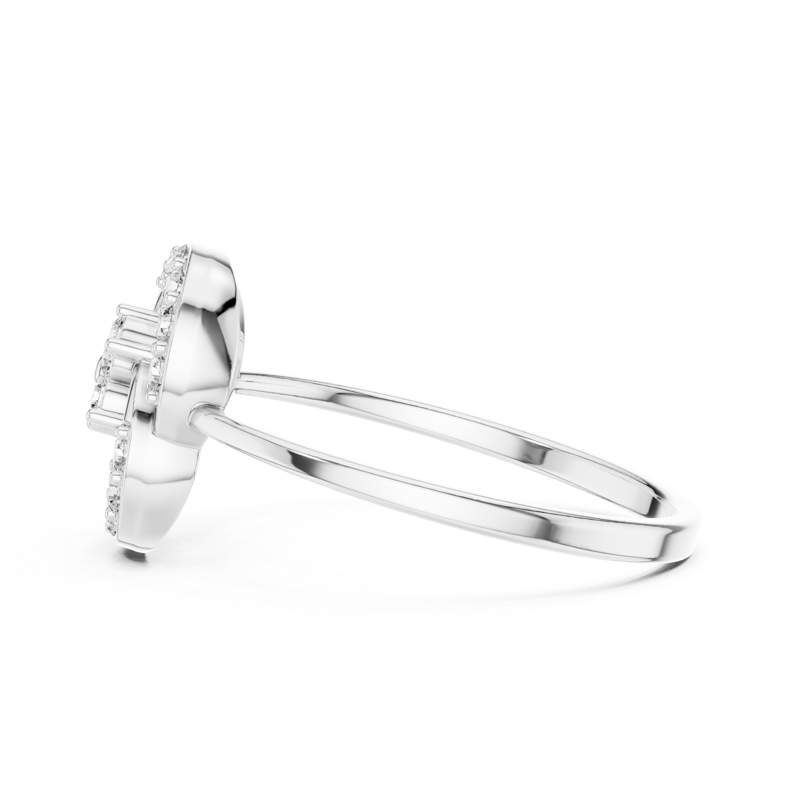 Double circle open ring with interlocking round frame and slim plain band