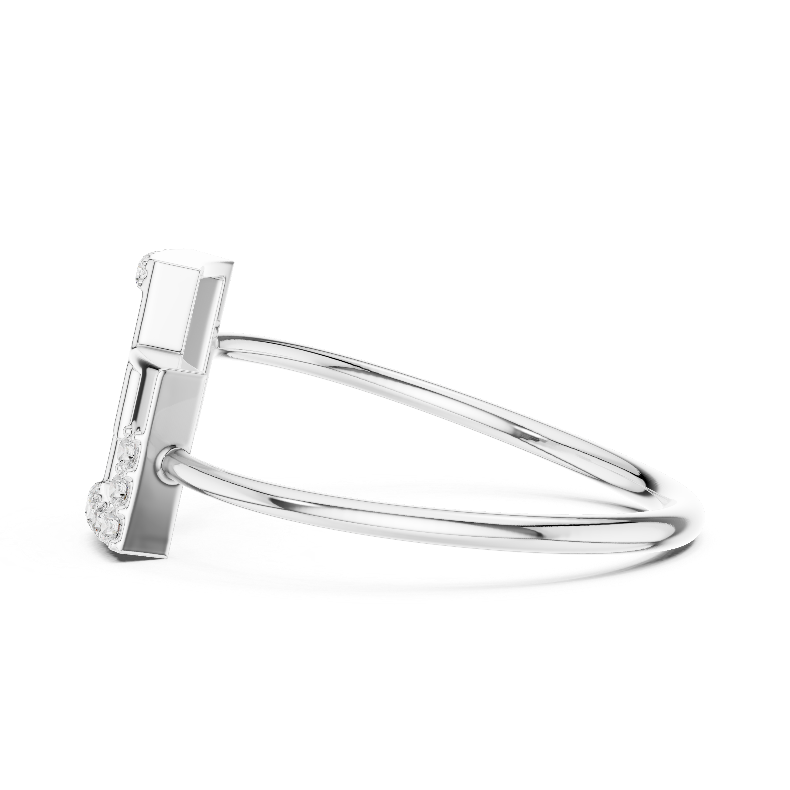 Double square geometric ring with overlapping open frame and plain rounded band