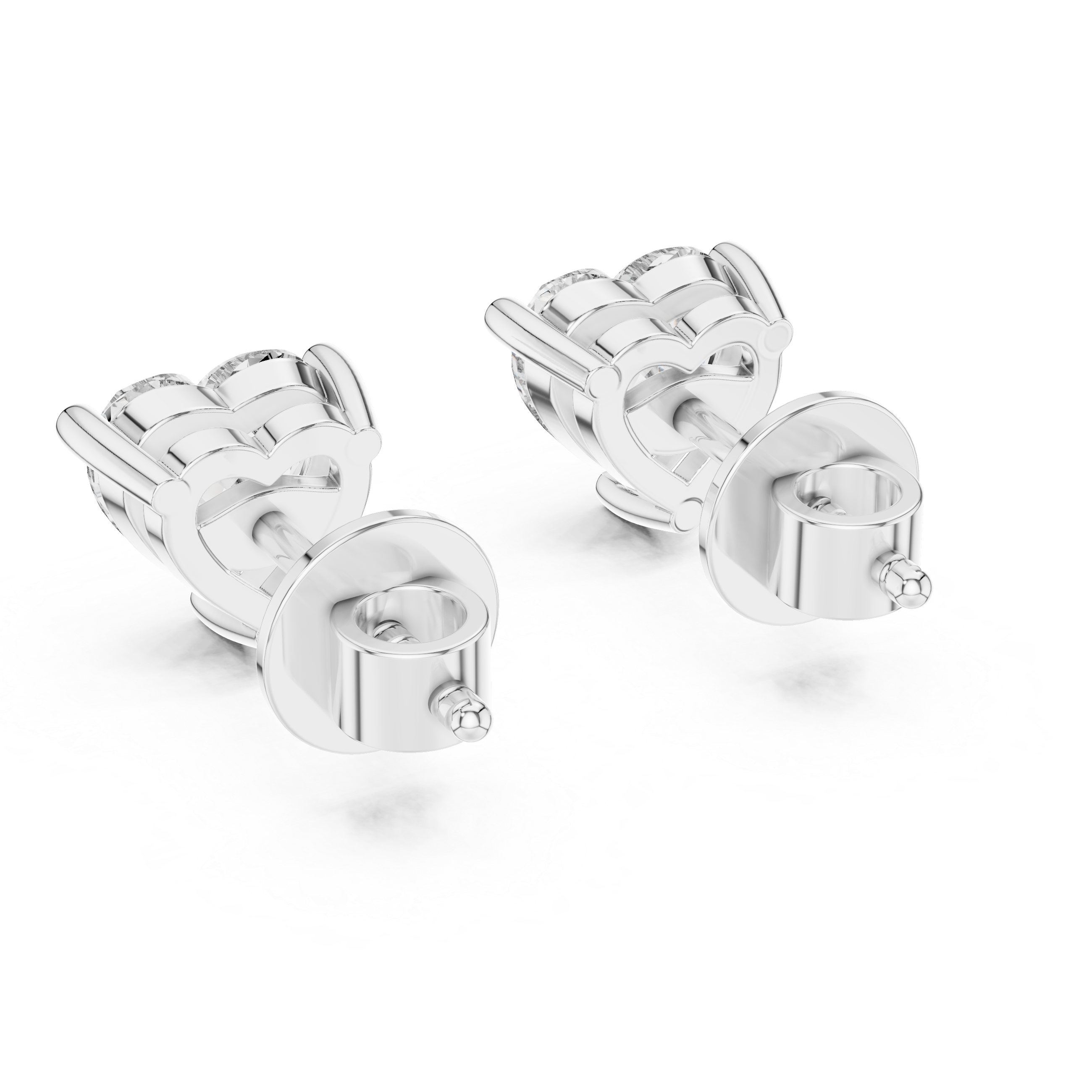 Heart cut solitaire stud earrings with a three-claw setting