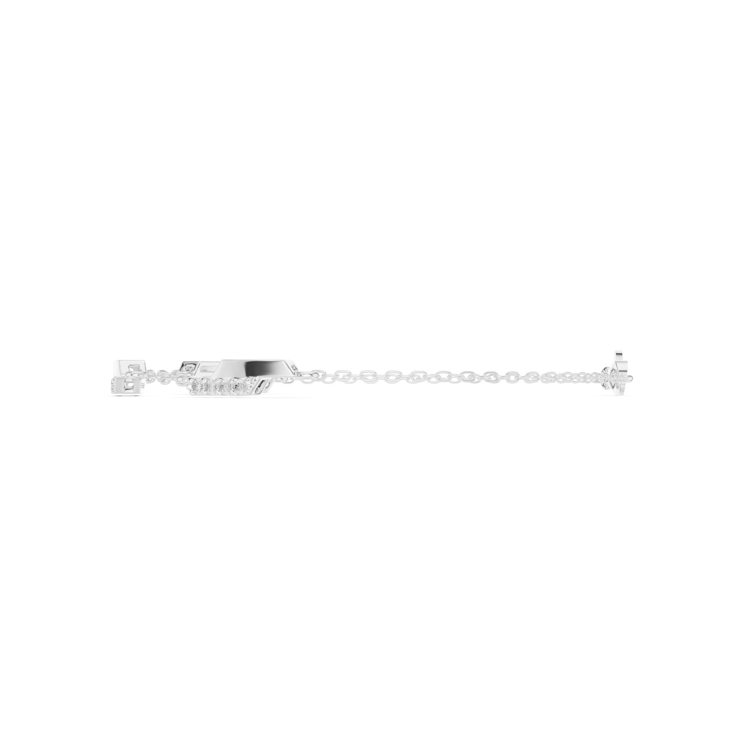 Hexagon station chain bracelet with baguette and pave set stone detailing
