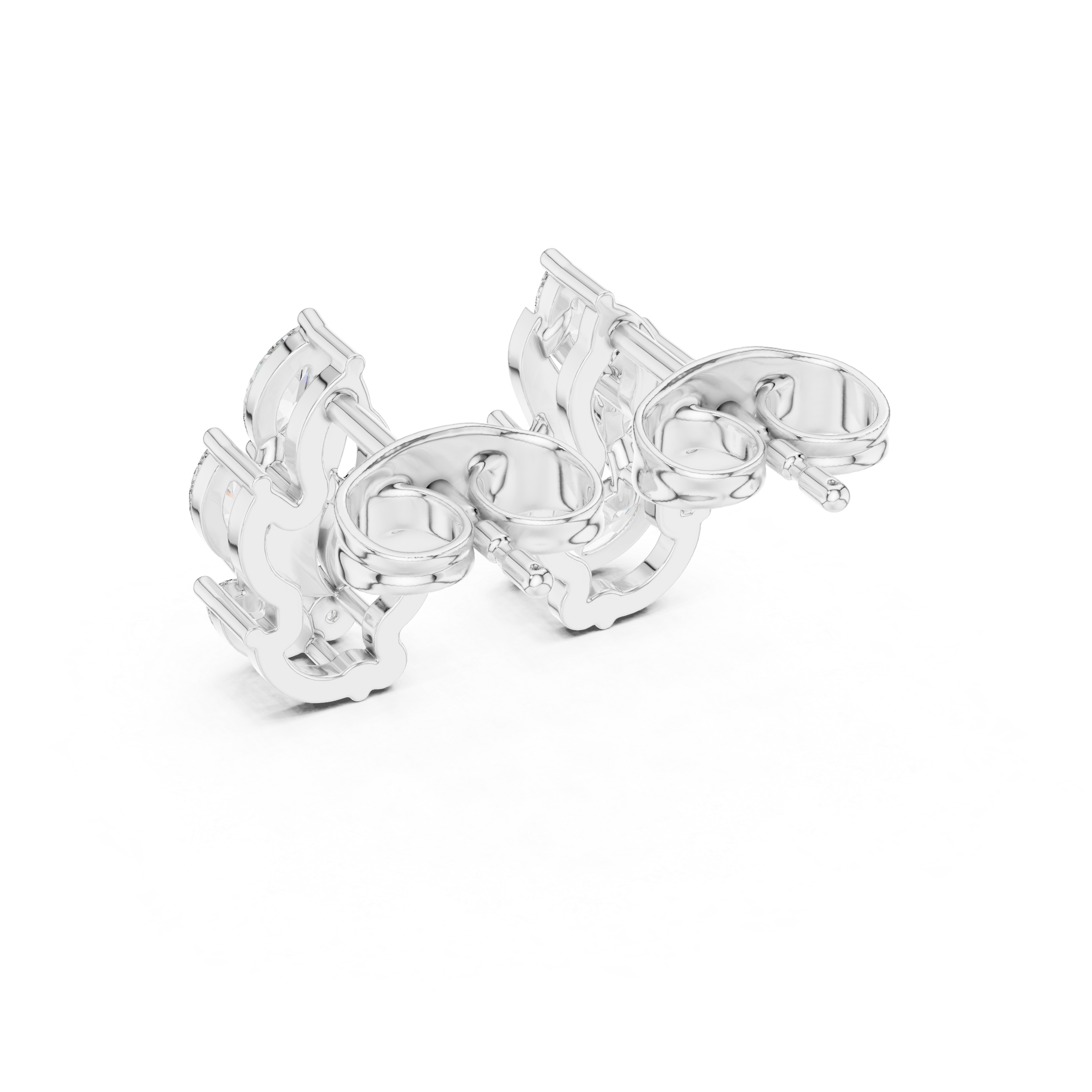 Marquise stone leaf stud earrings arranged along a polished curved swirl stem