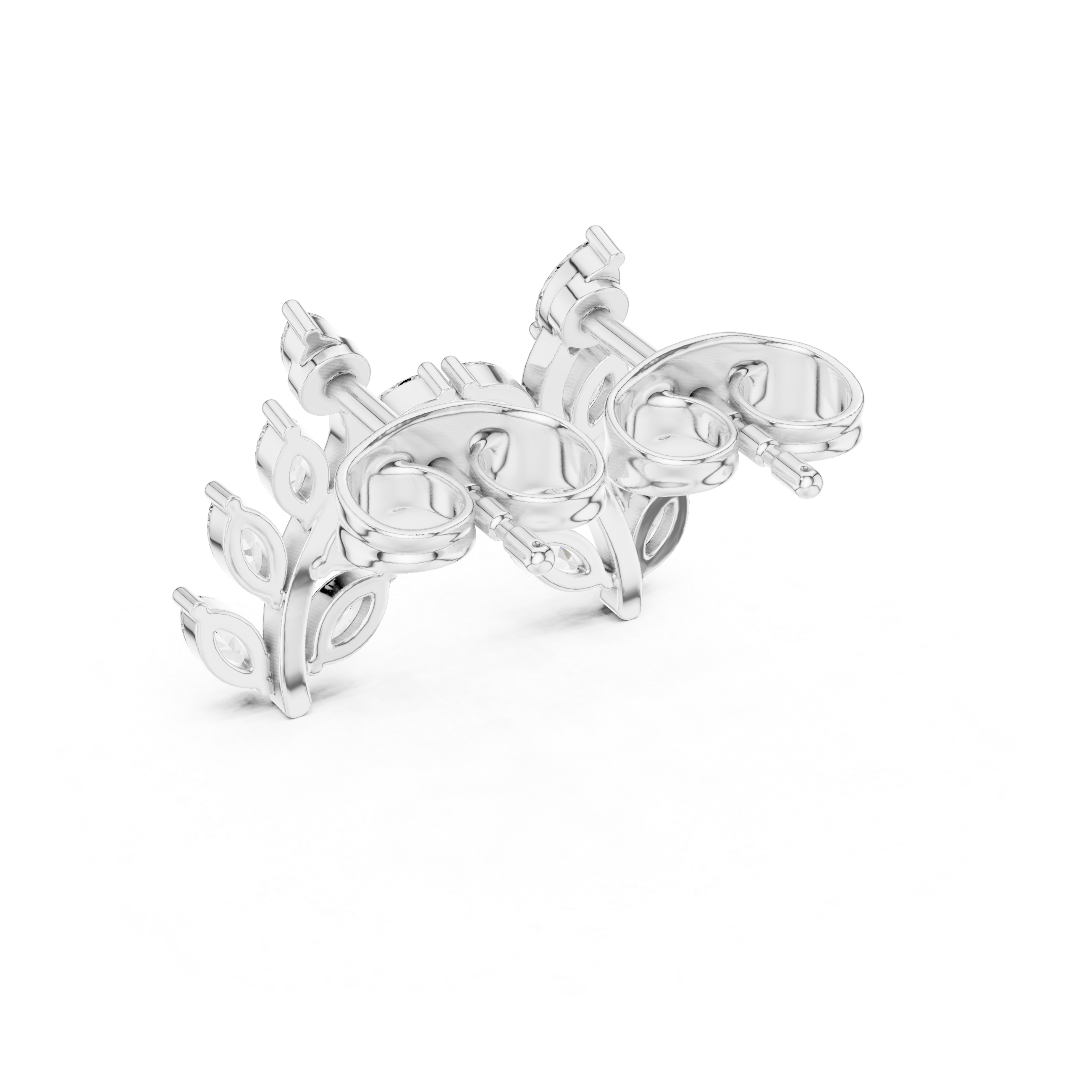 Marquise leaf vine stud earrings with cascading marquise stones arranged as leaves on a curved double branch vine