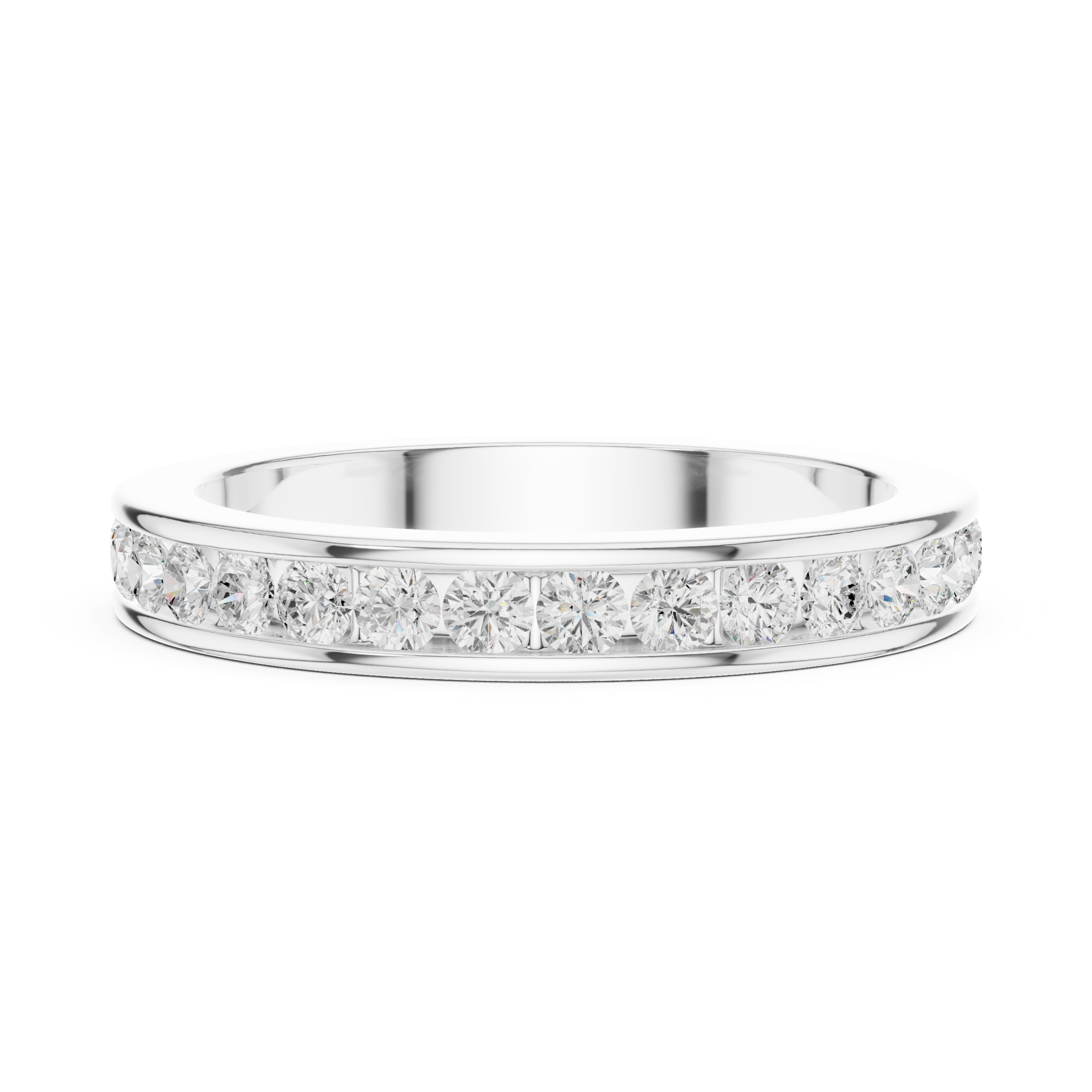 Men's silver wedding band with full-eternity round diamonds and polished edges