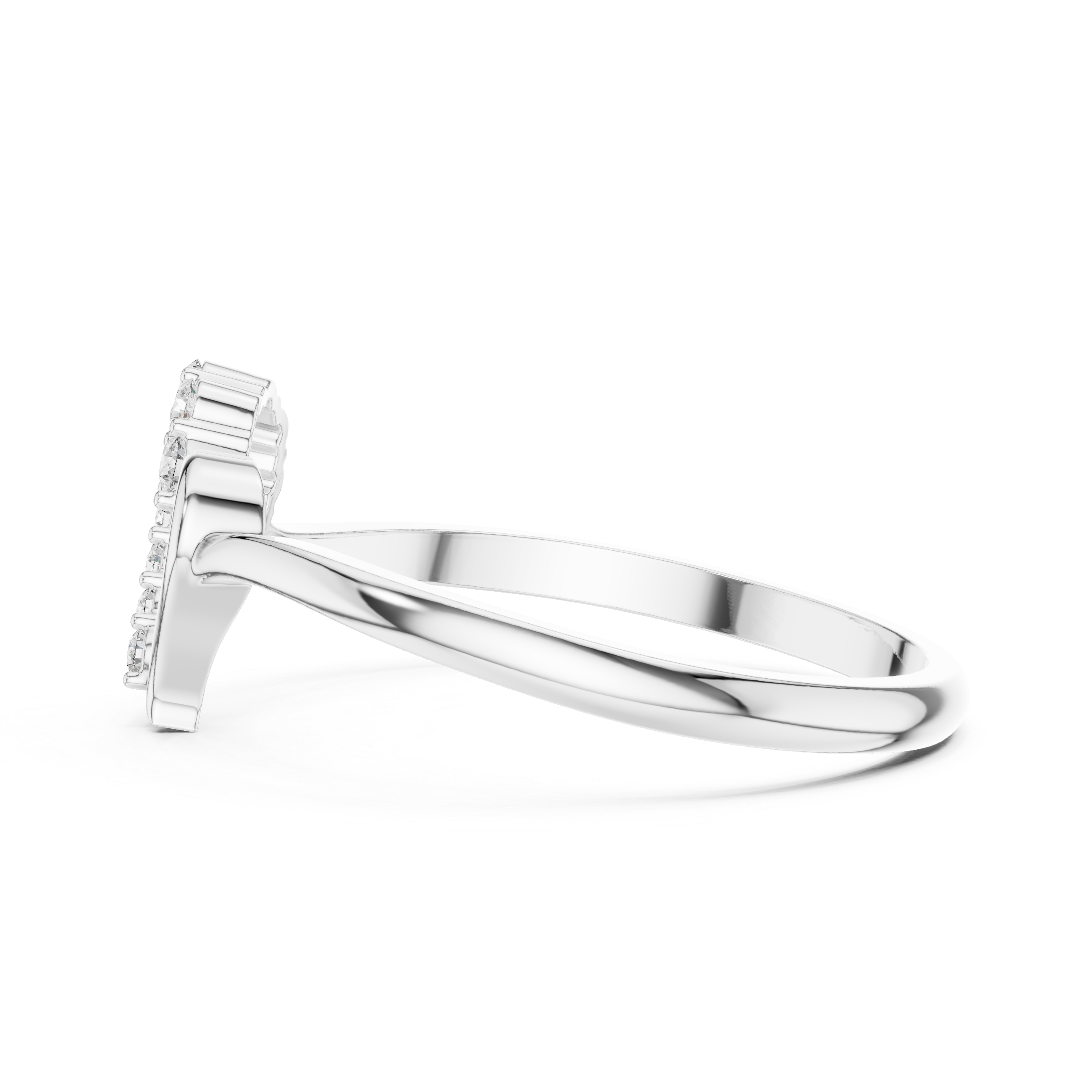 Open heart ring with half studded outline and polished slim band