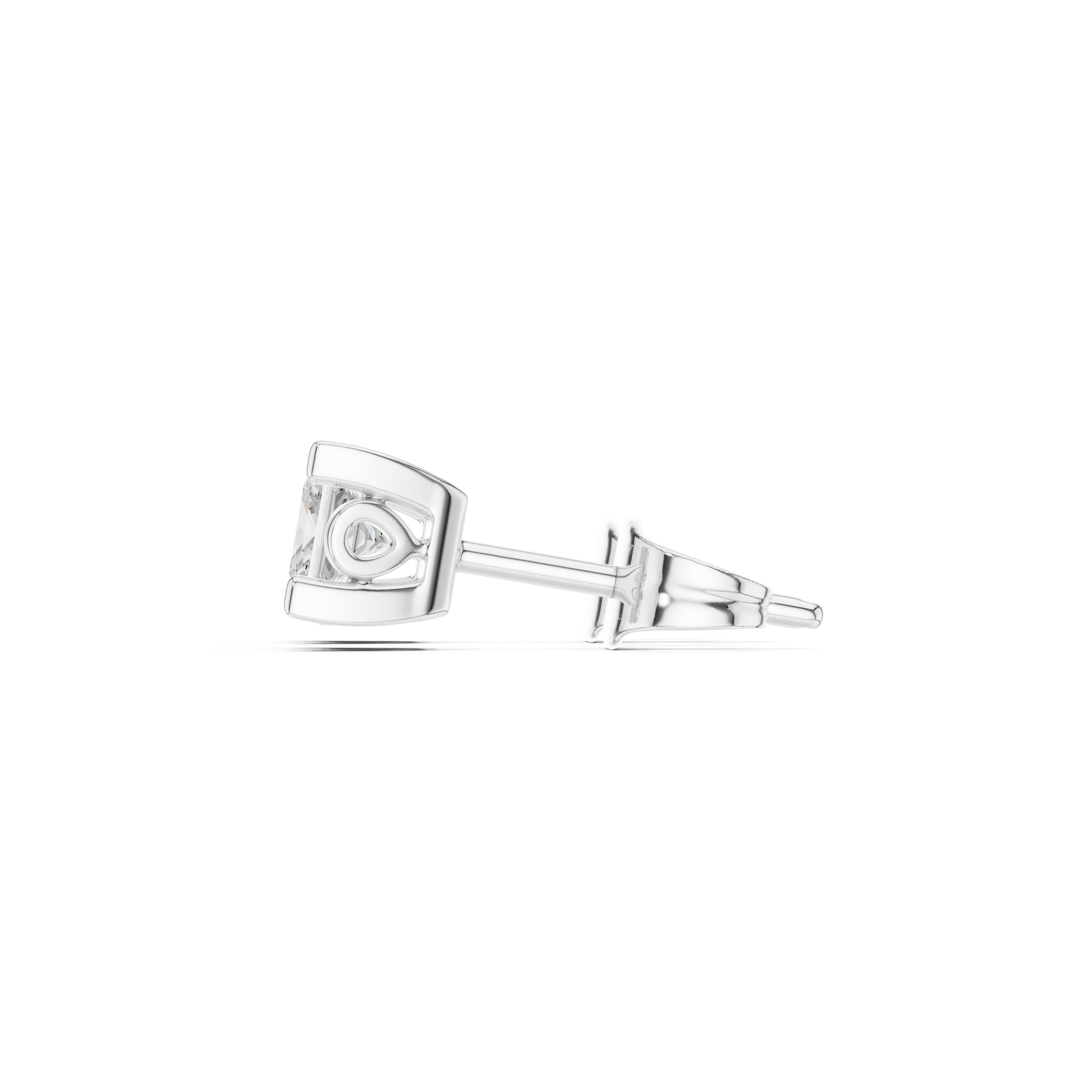 Princess cut solitaire stud earrings with a four-corner bracket claw setting