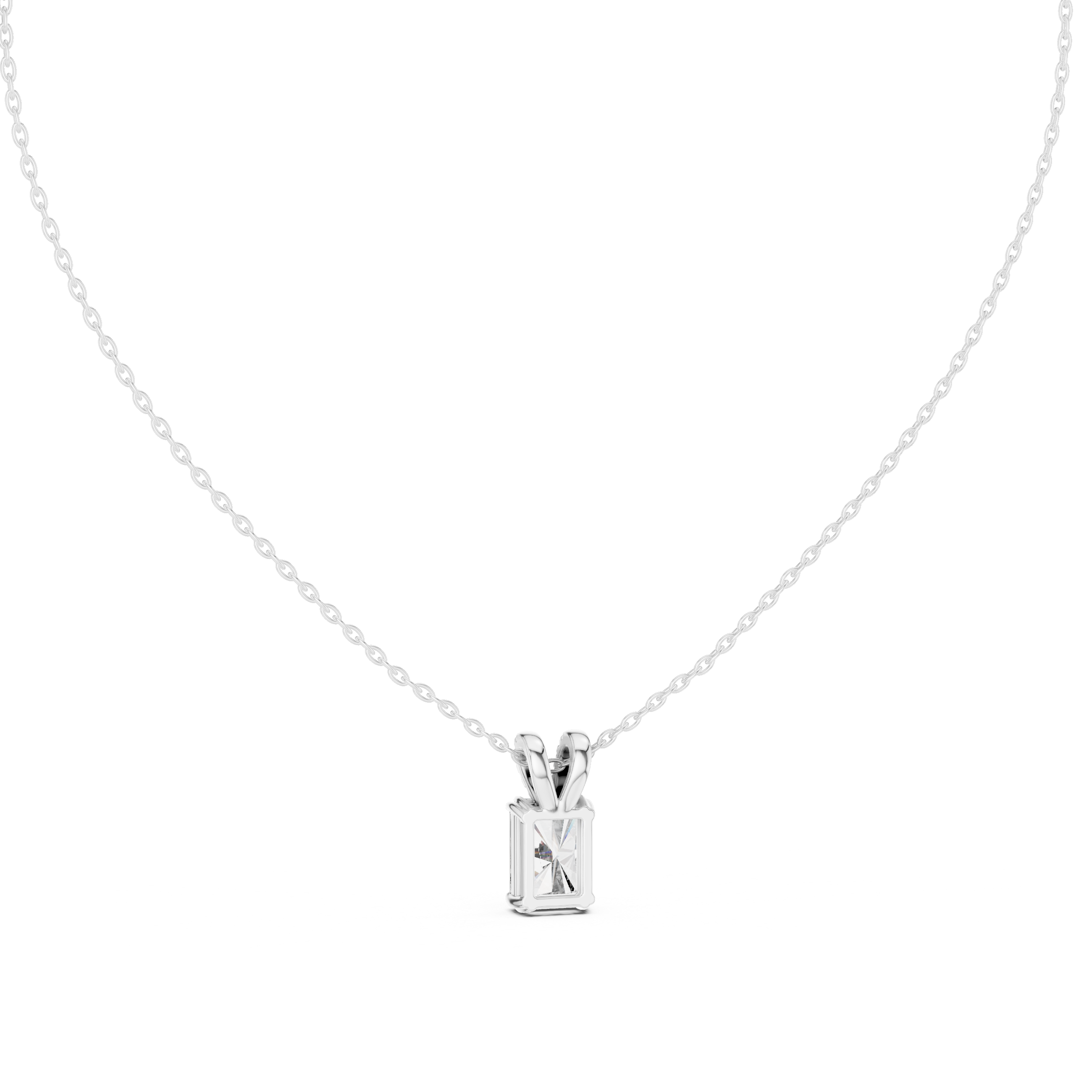 Radiant cut solitaire diamond pendant necklace with pave bail setting