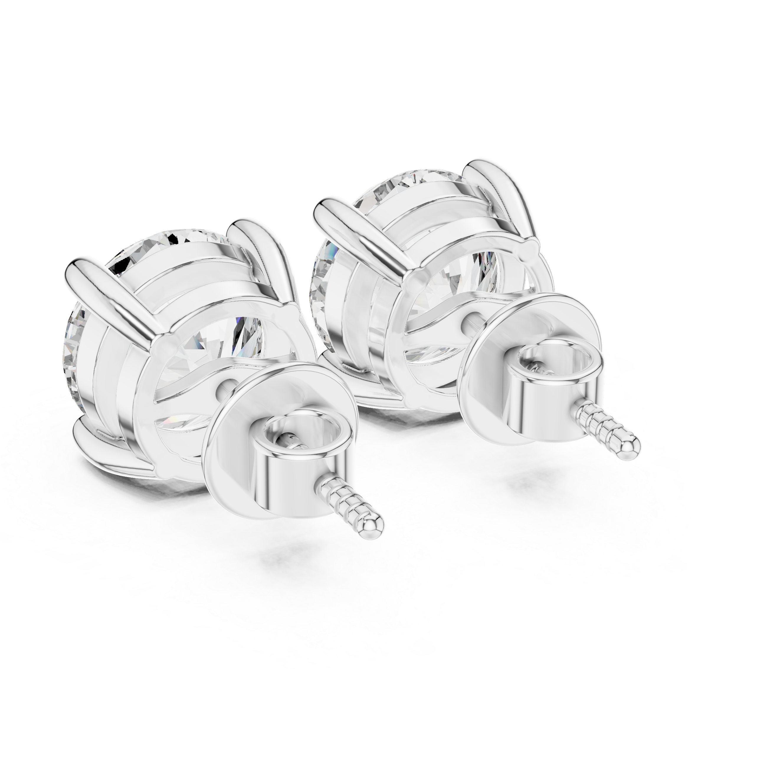 Round brilliant solitaire stud earrings with a four-claw setting