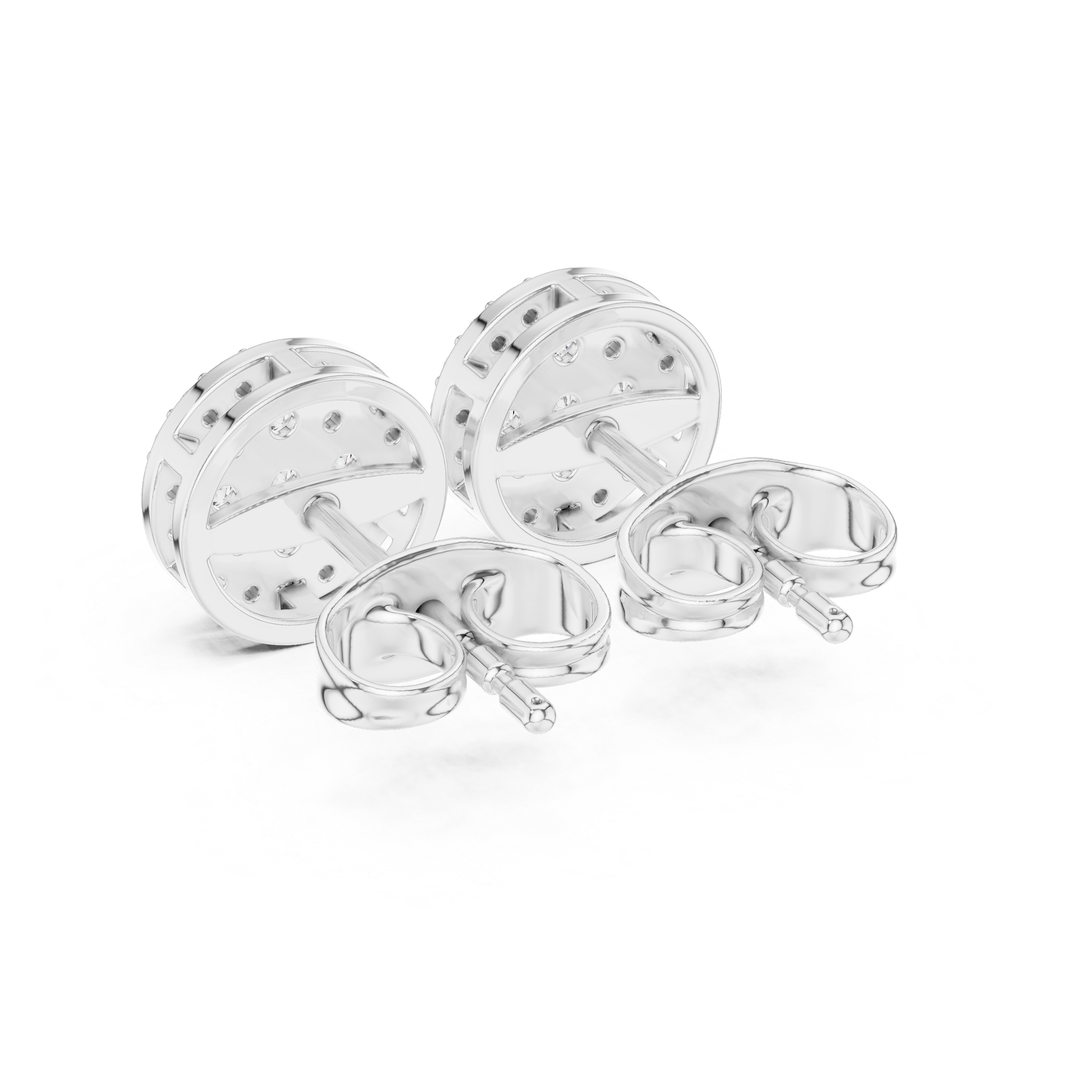 Fully covered round brilliant cluster stud earrings in a circular disc silhouette