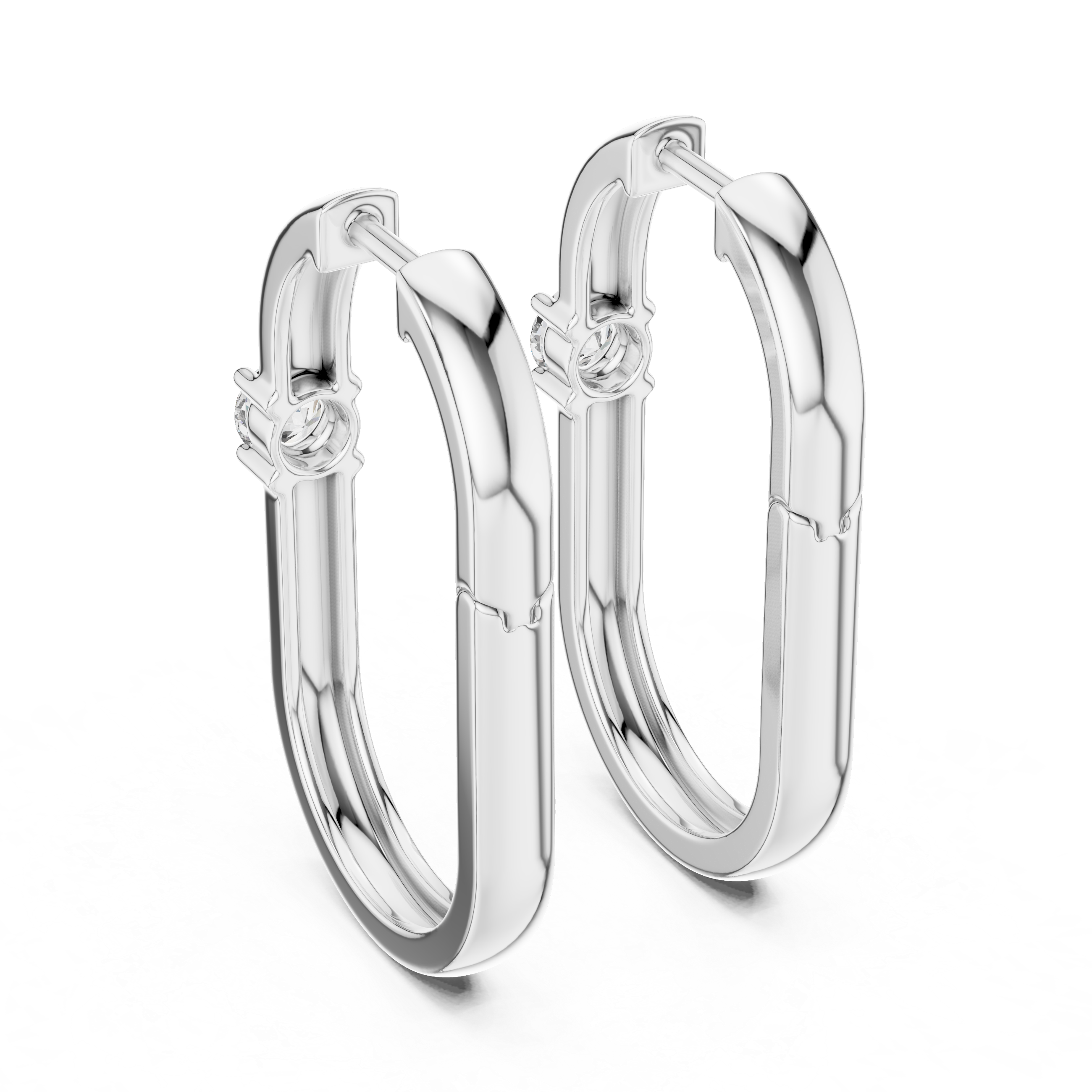 Solitaire accent plain huggie earrings with smooth polished wide band and single prong set round stone