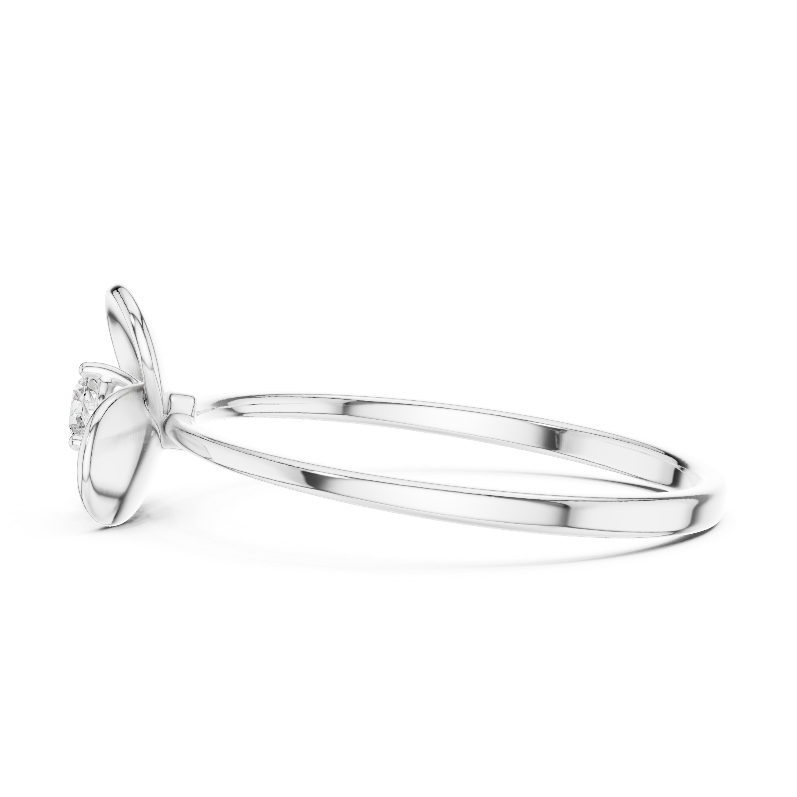 Three petal floral solitaire ring with sculpted bloom and polished rounded band