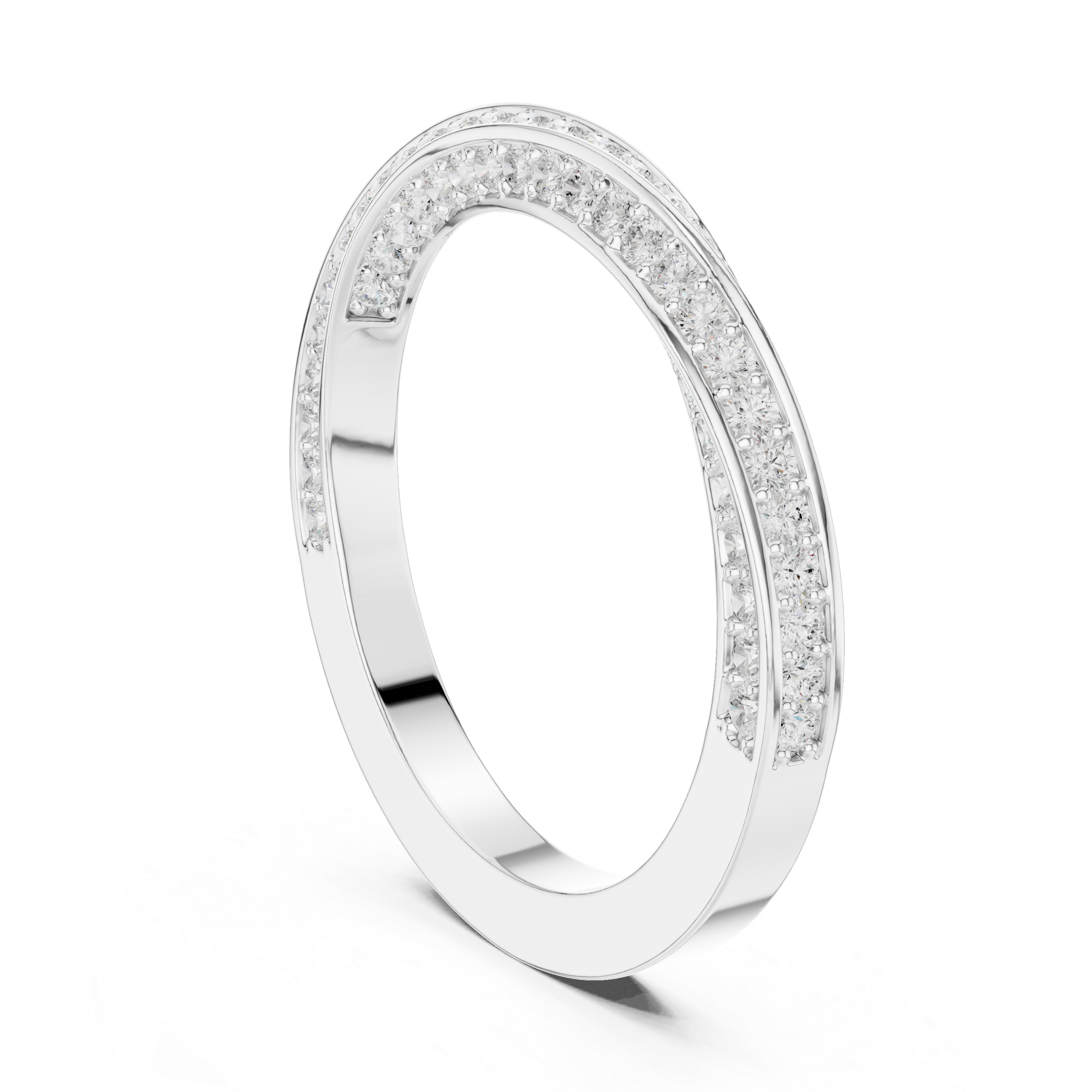 Twisted crossover full eternity diamond band ring