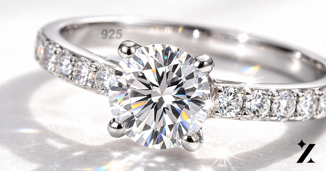 AAA+ zircon stones in ZIXY 925 sterling silver ring — diamond-like sparkle