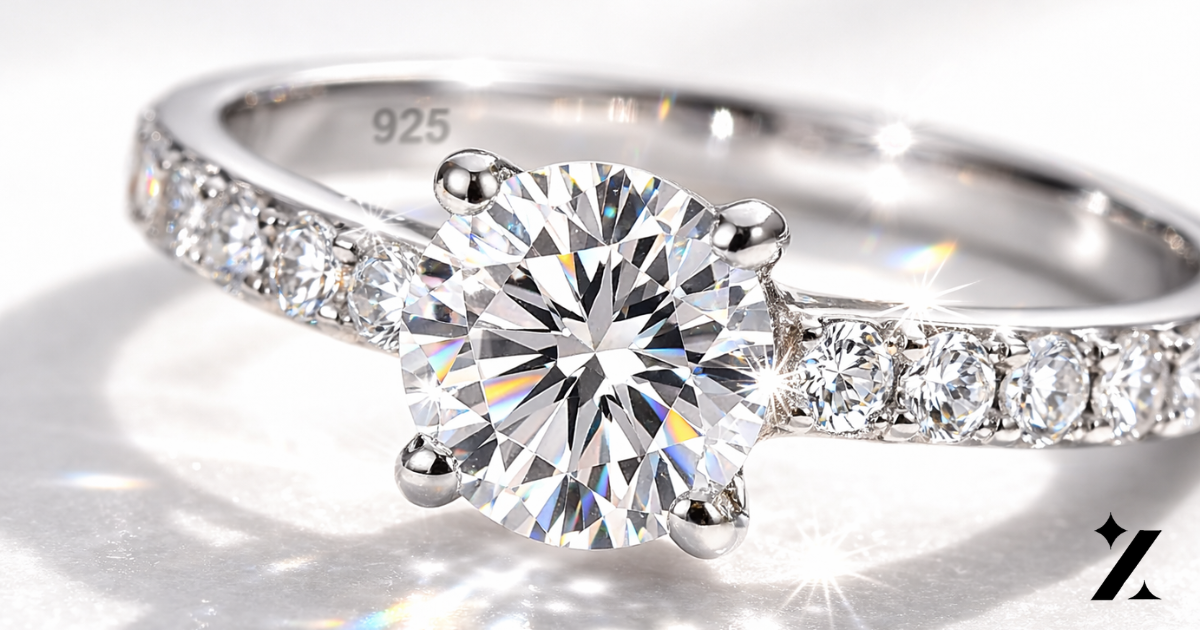 AAA+ zircon stones in ZIXY 925 sterling silver ring — diamond-like sparkle
