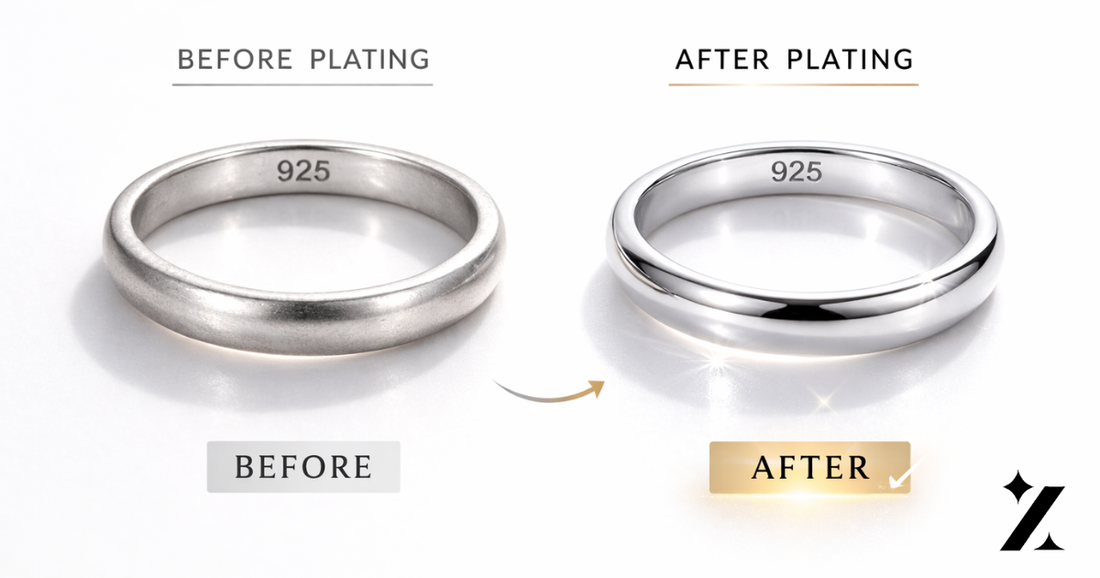 Before and after silver jewellery plating comparison — ZIXY lifetime warranty