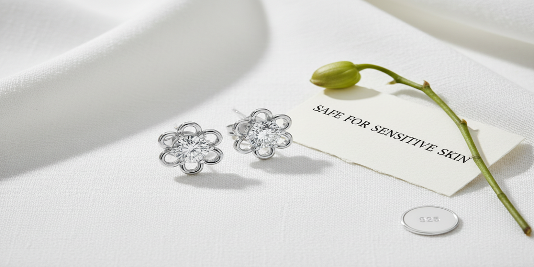 925 sterling silver flower stud earrings safe for sensitive skin - Zixy