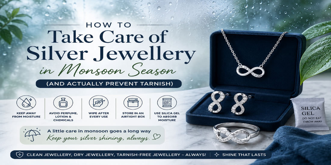 Zixy 925 sterling silver jewellery including pendant necklaces and heart diamond pendant styled on dark wet marble for monsoon jewellery care guide