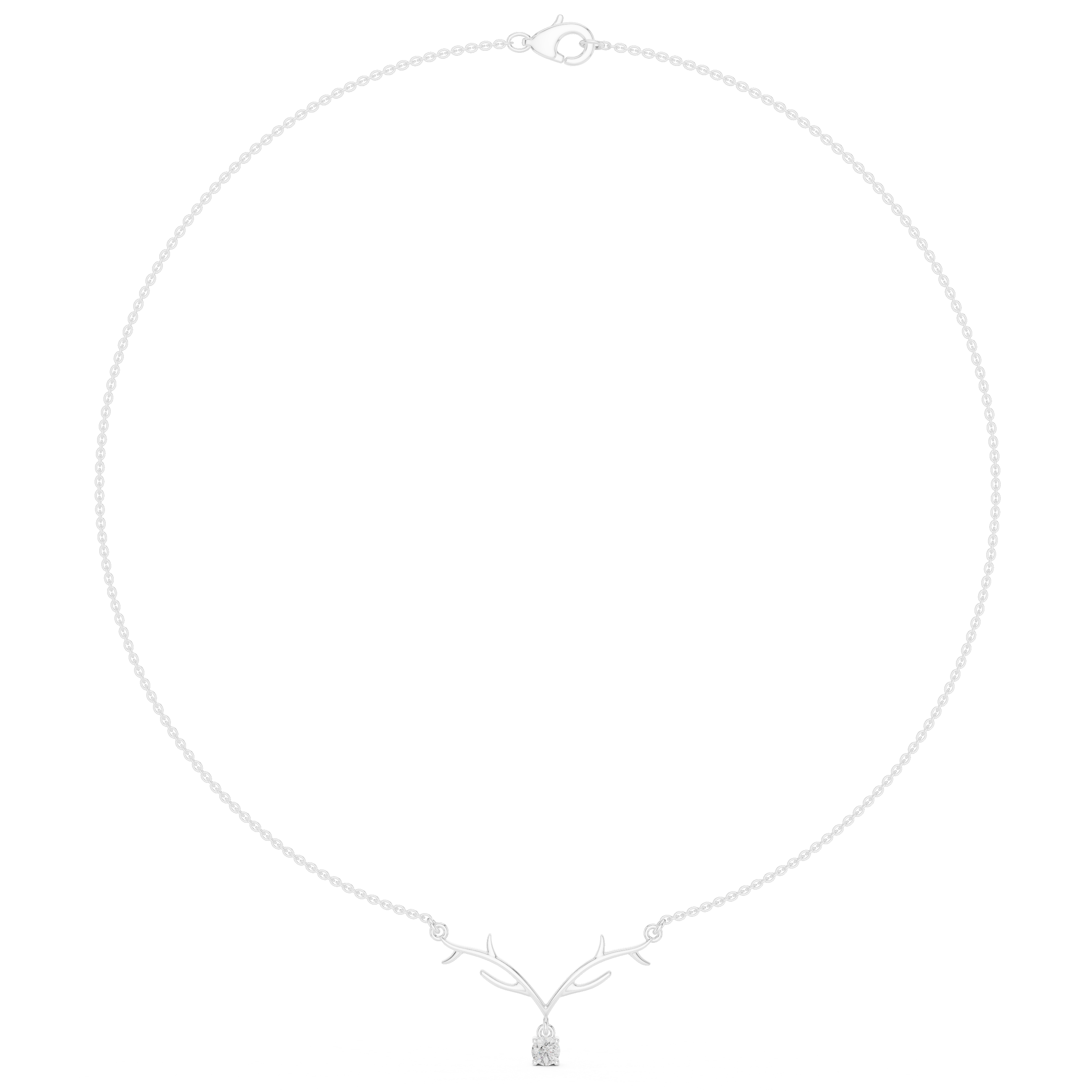 Antler branch design solitaire diamond pendant necklace with round cluster drop