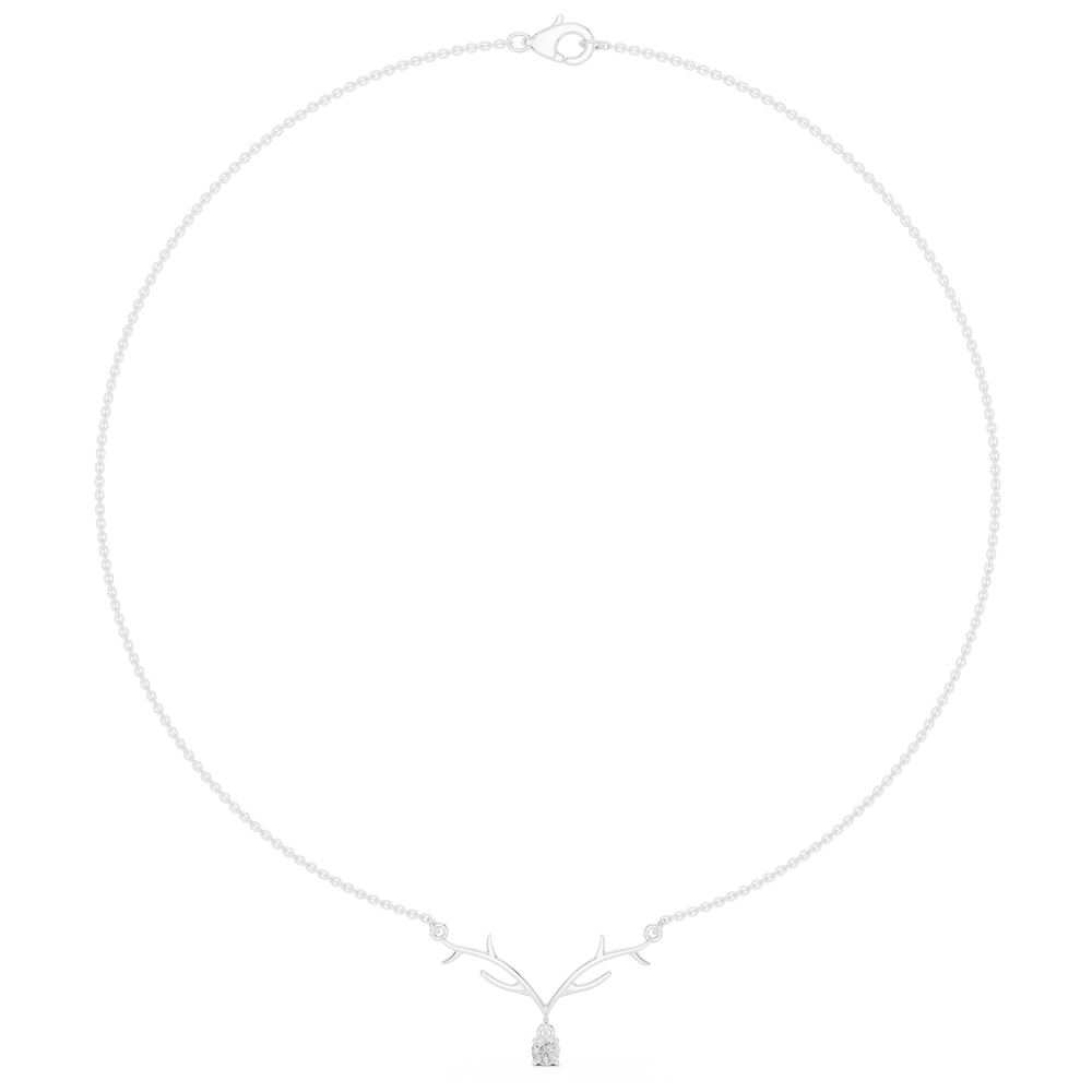 Antler branch design solitaire diamond pendant necklace with round cluster drop
