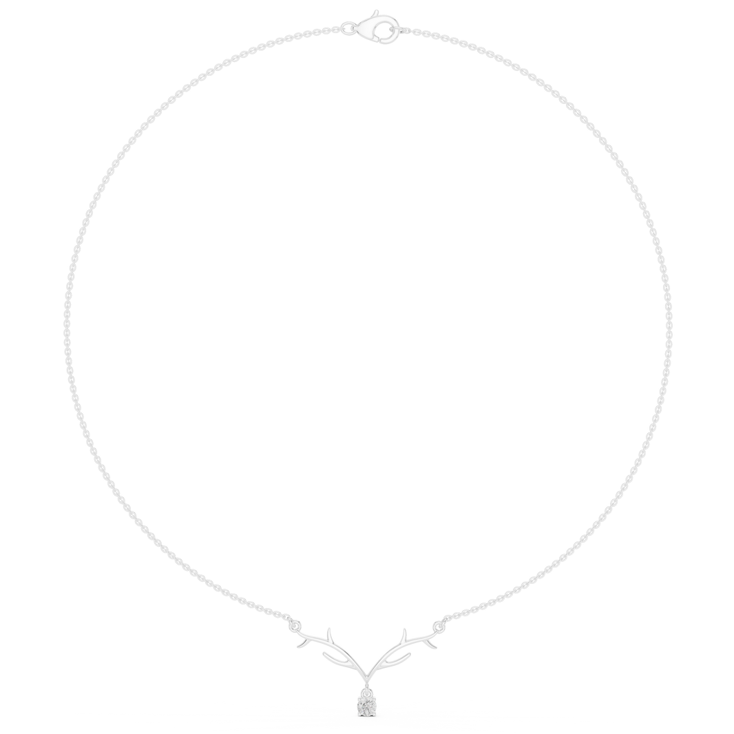 Antler branch design solitaire diamond pendant necklace with round cluster drop