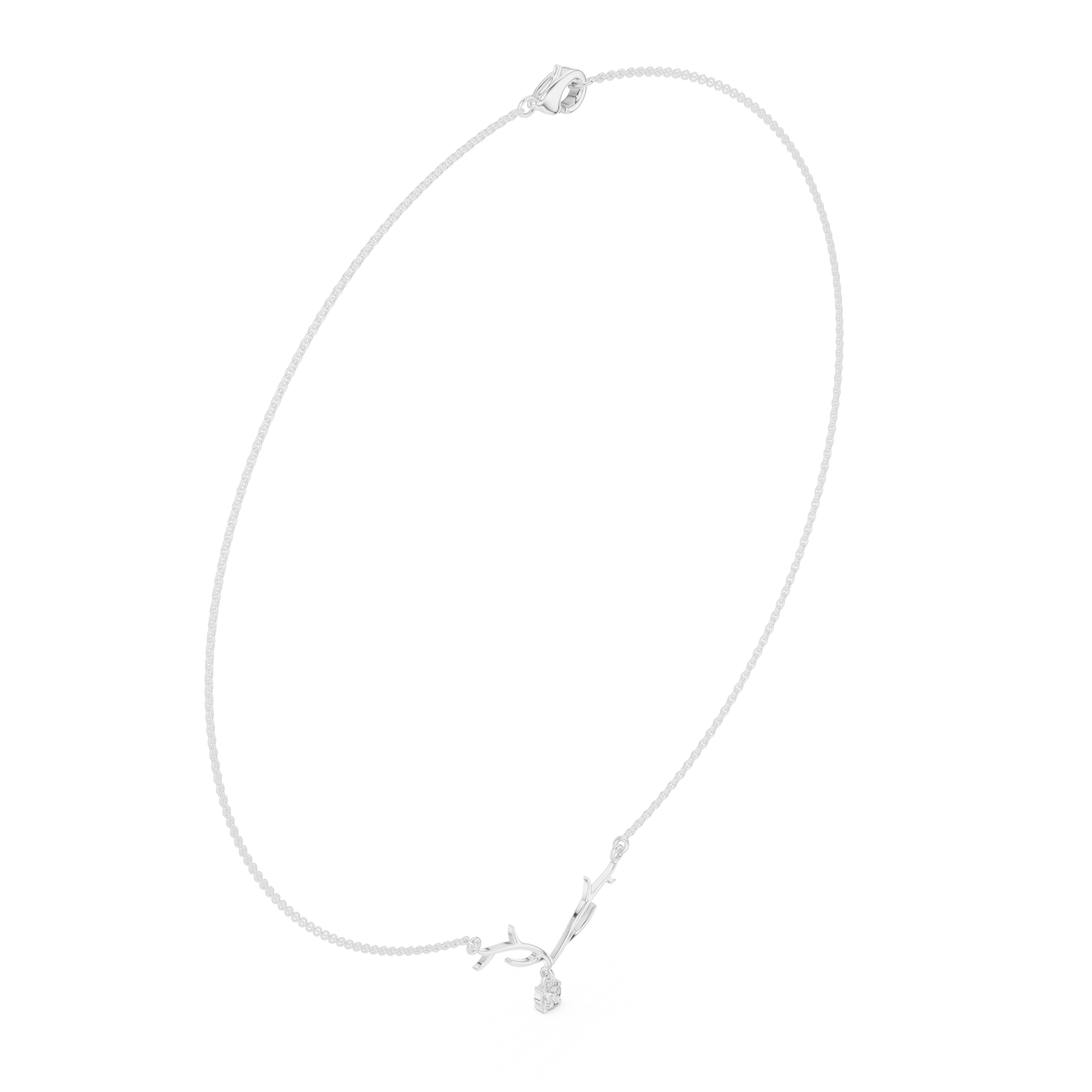 Antler branch design solitaire diamond pendant necklace with round cluster drop