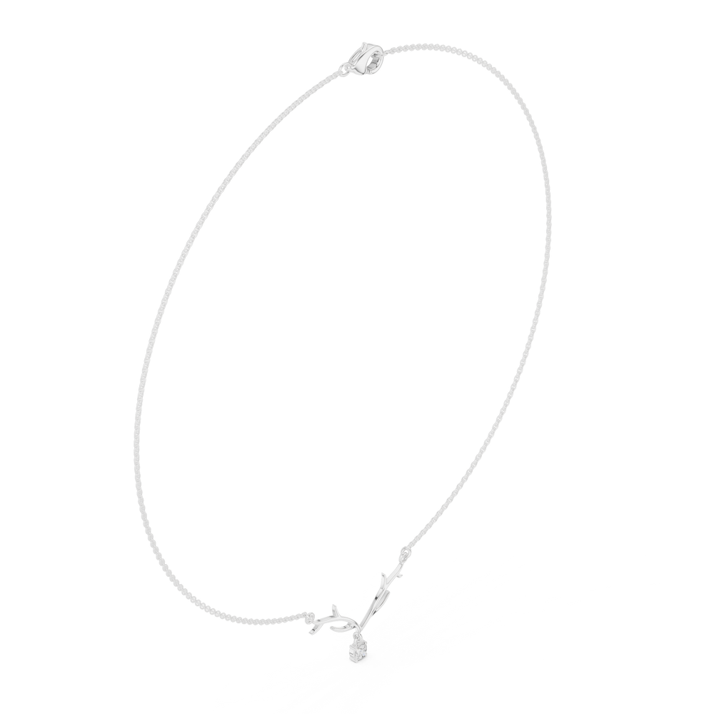 Antler branch design solitaire diamond pendant necklace with round cluster drop