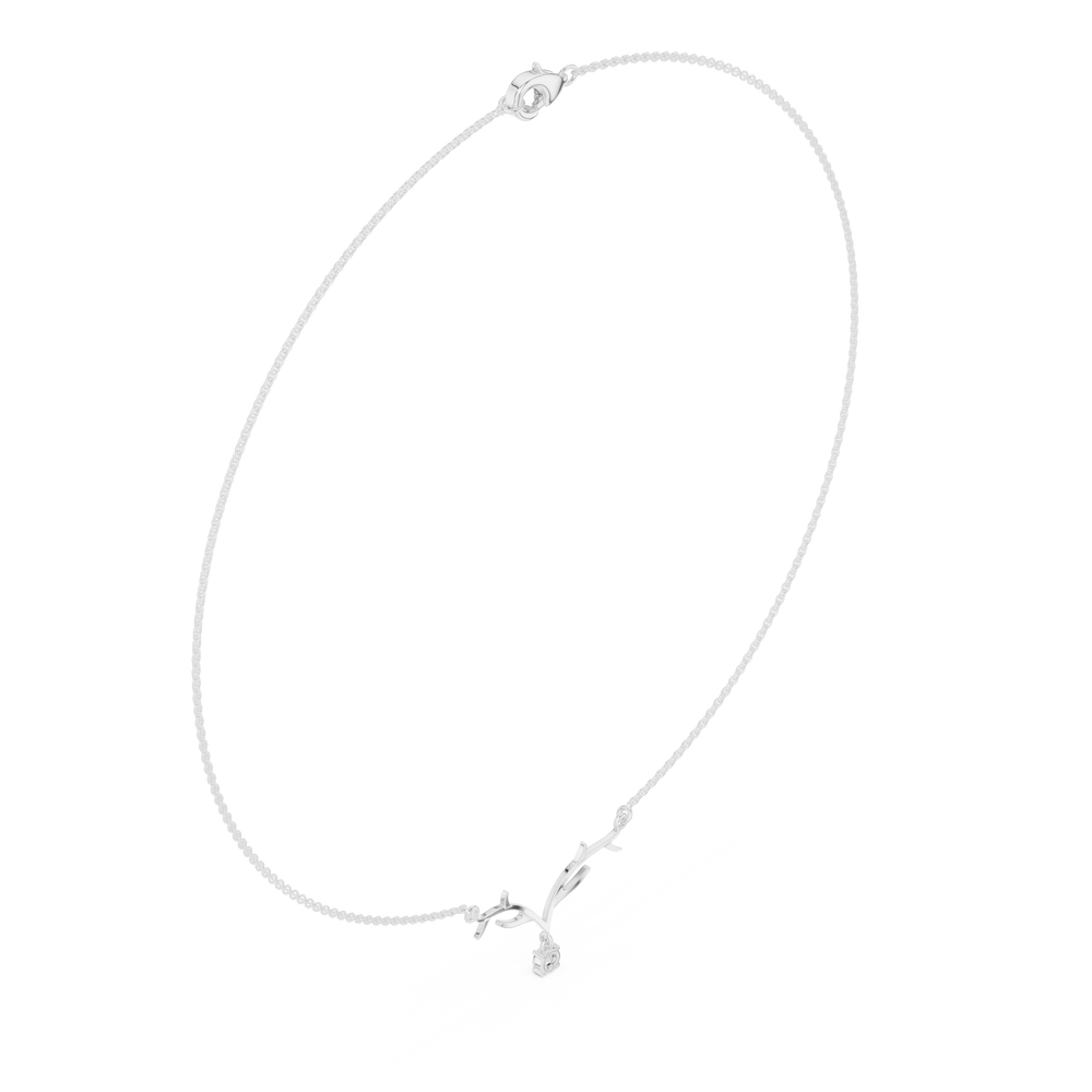 Antler branch design solitaire diamond pendant necklace with round cluster drop