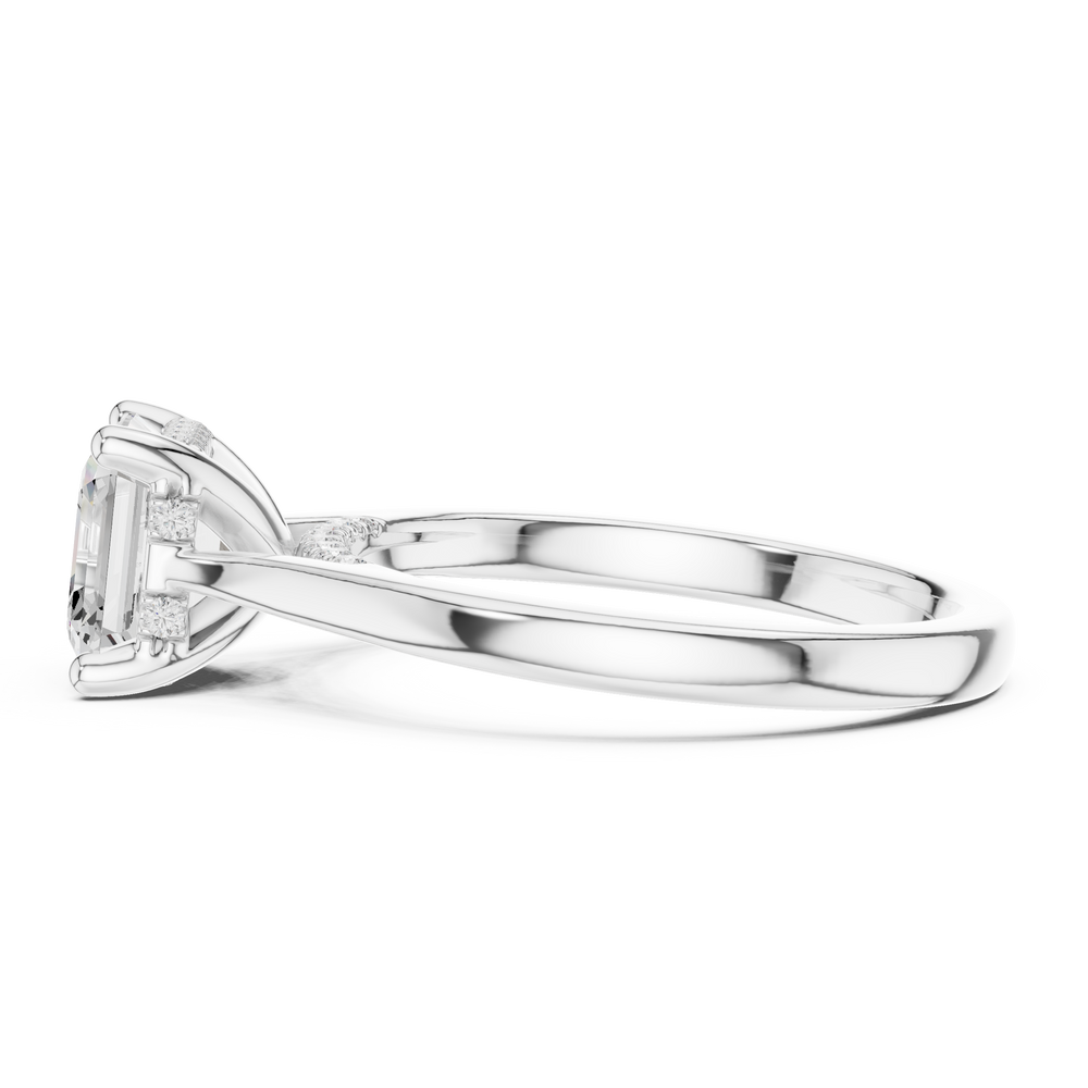 Asscher cut solitaire engagement ring with hidden halo and sleek polished band