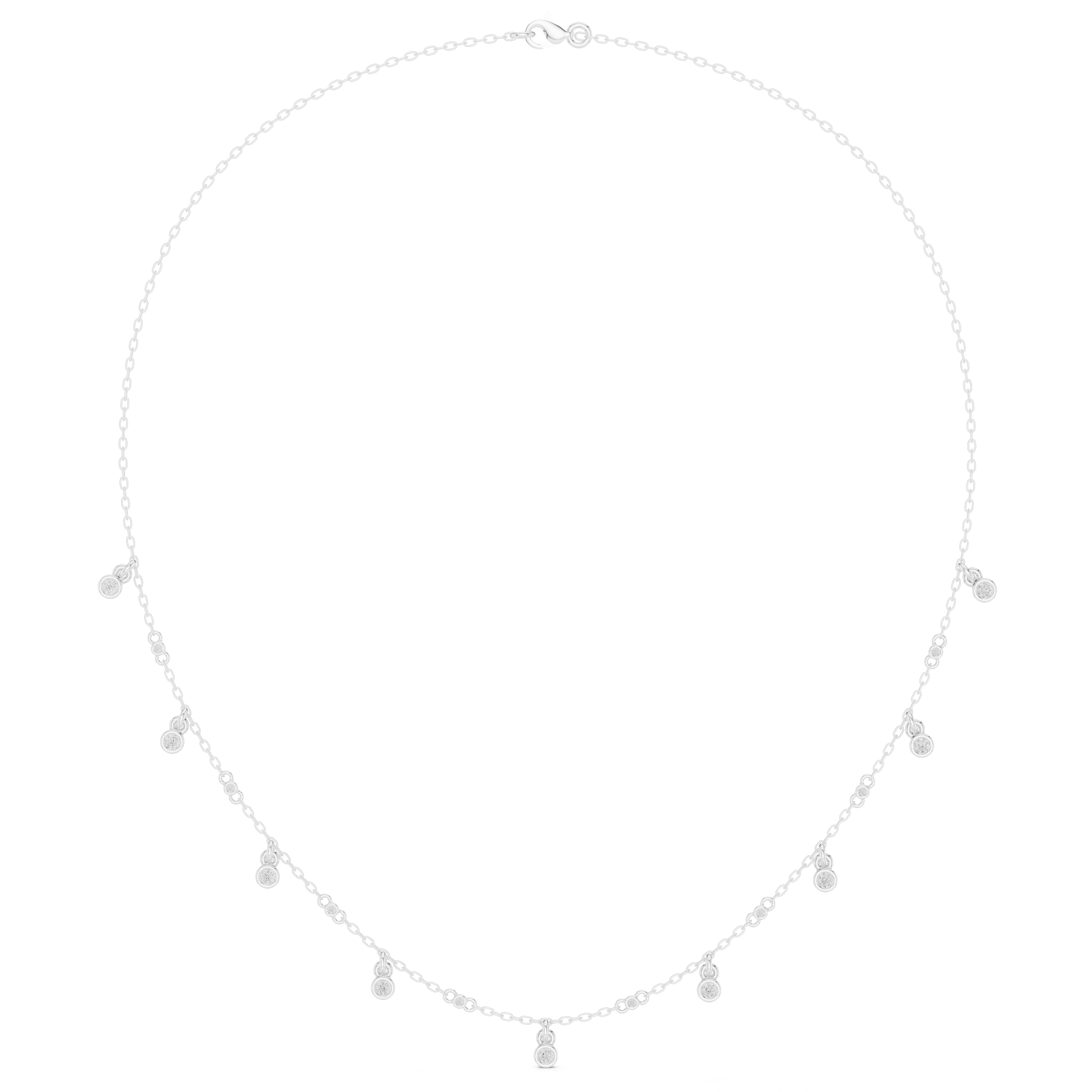 Bezel Set Diamond Droplet Station Necklace