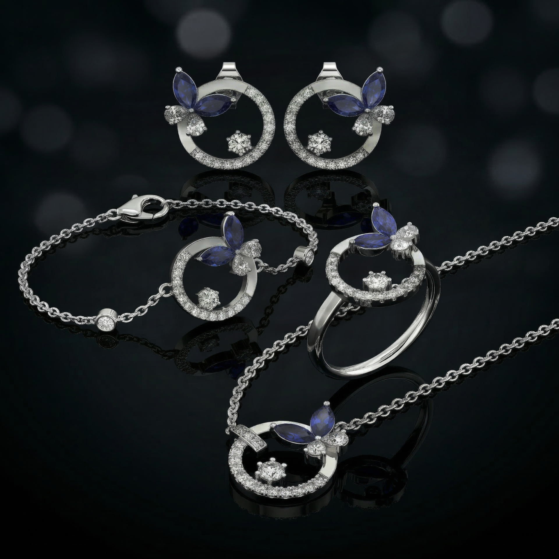 925 sterling silver blue butterfly set for women India