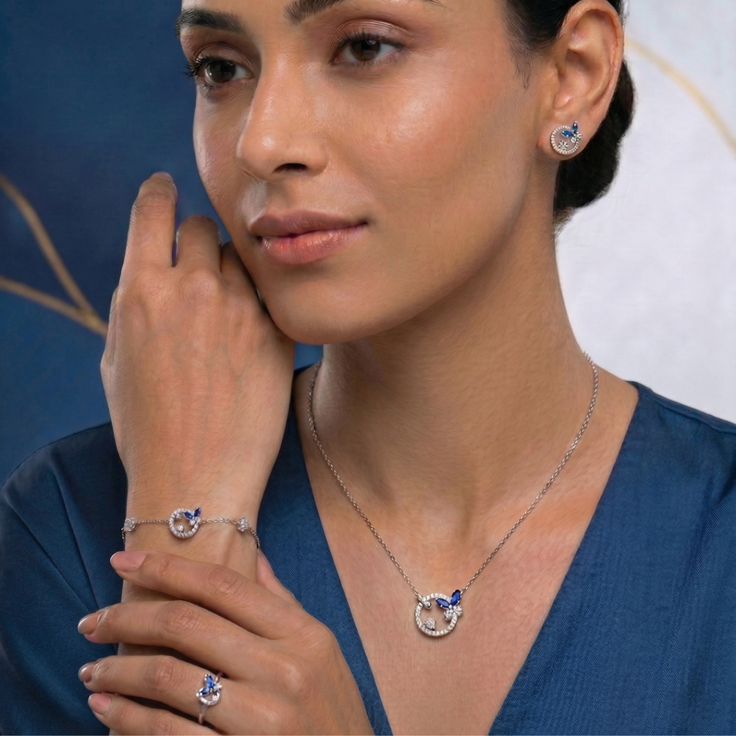 925 sterling silver blue butterfly set for women India