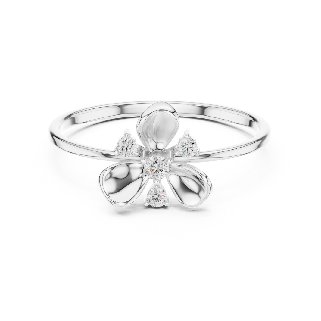 Bow cluster delicate ring with sparkling stones and dainty thin band
