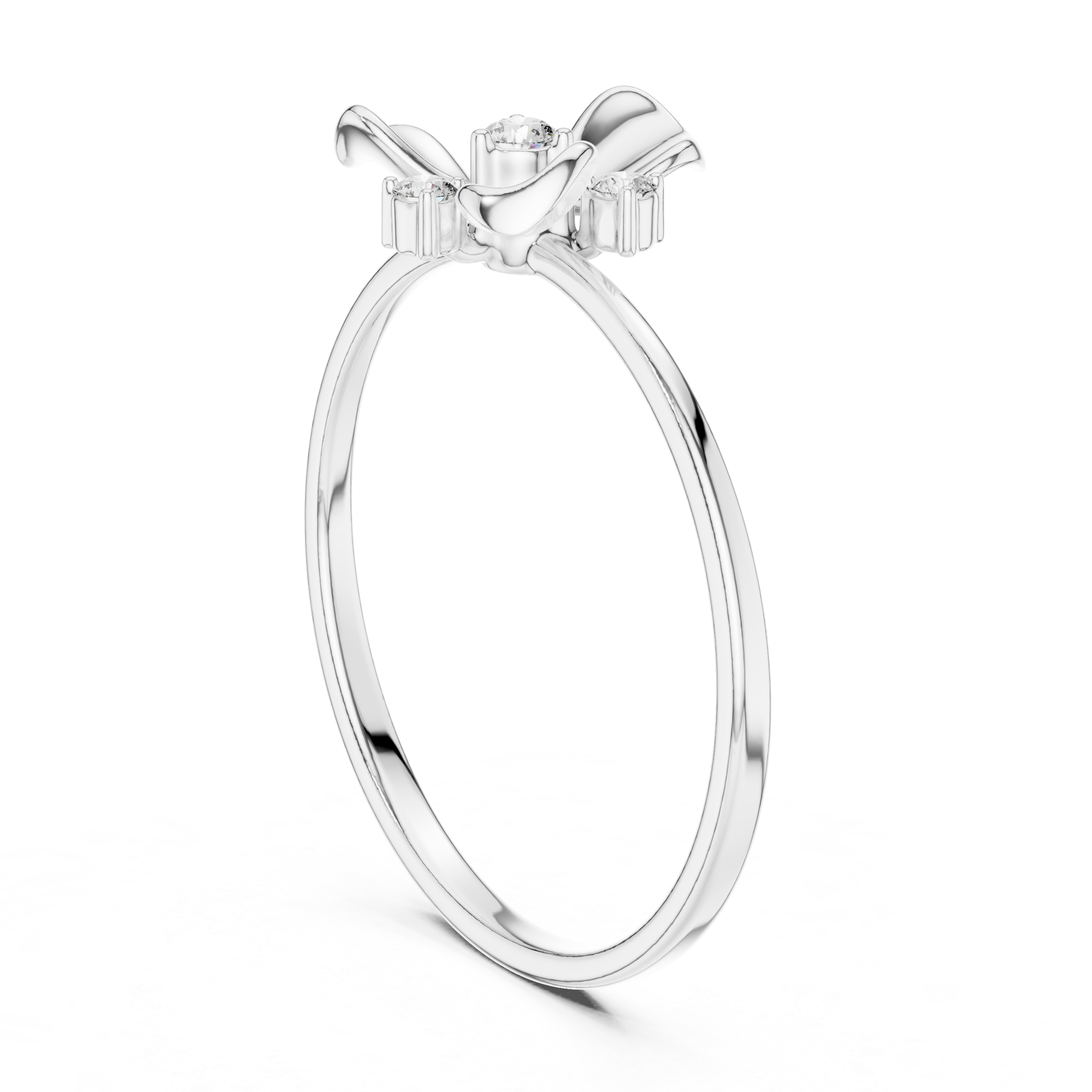 Bow cluster delicate ring with sparkling stones and dainty thin band