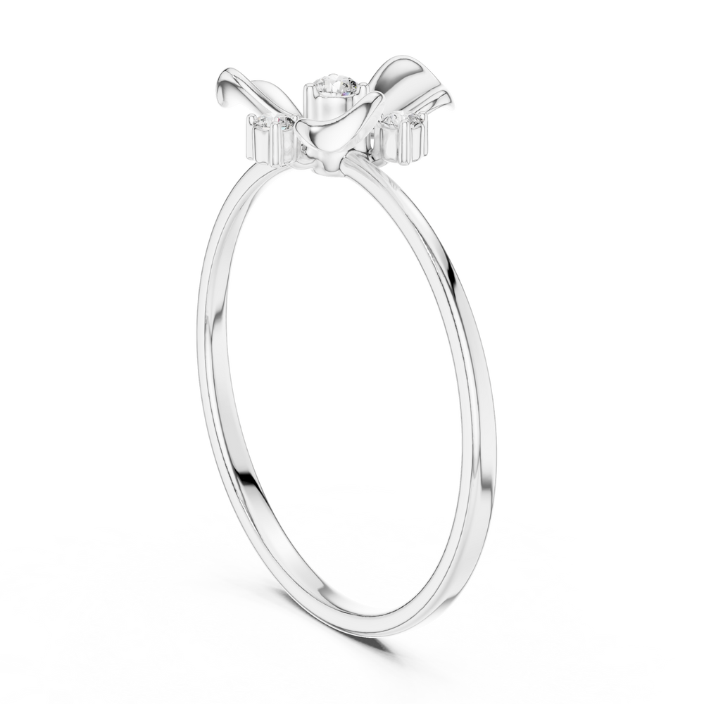 Bow cluster delicate ring with sparkling stones and dainty thin band