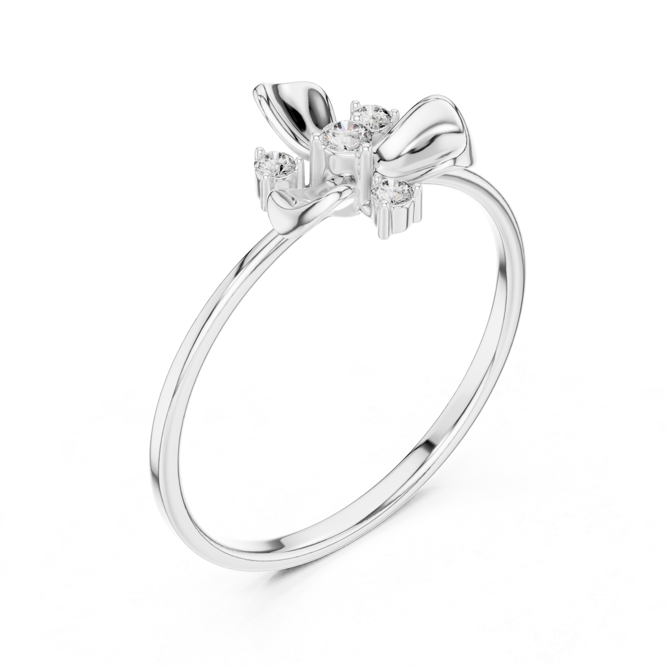Bow cluster delicate ring with sparkling stones and dainty thin band
