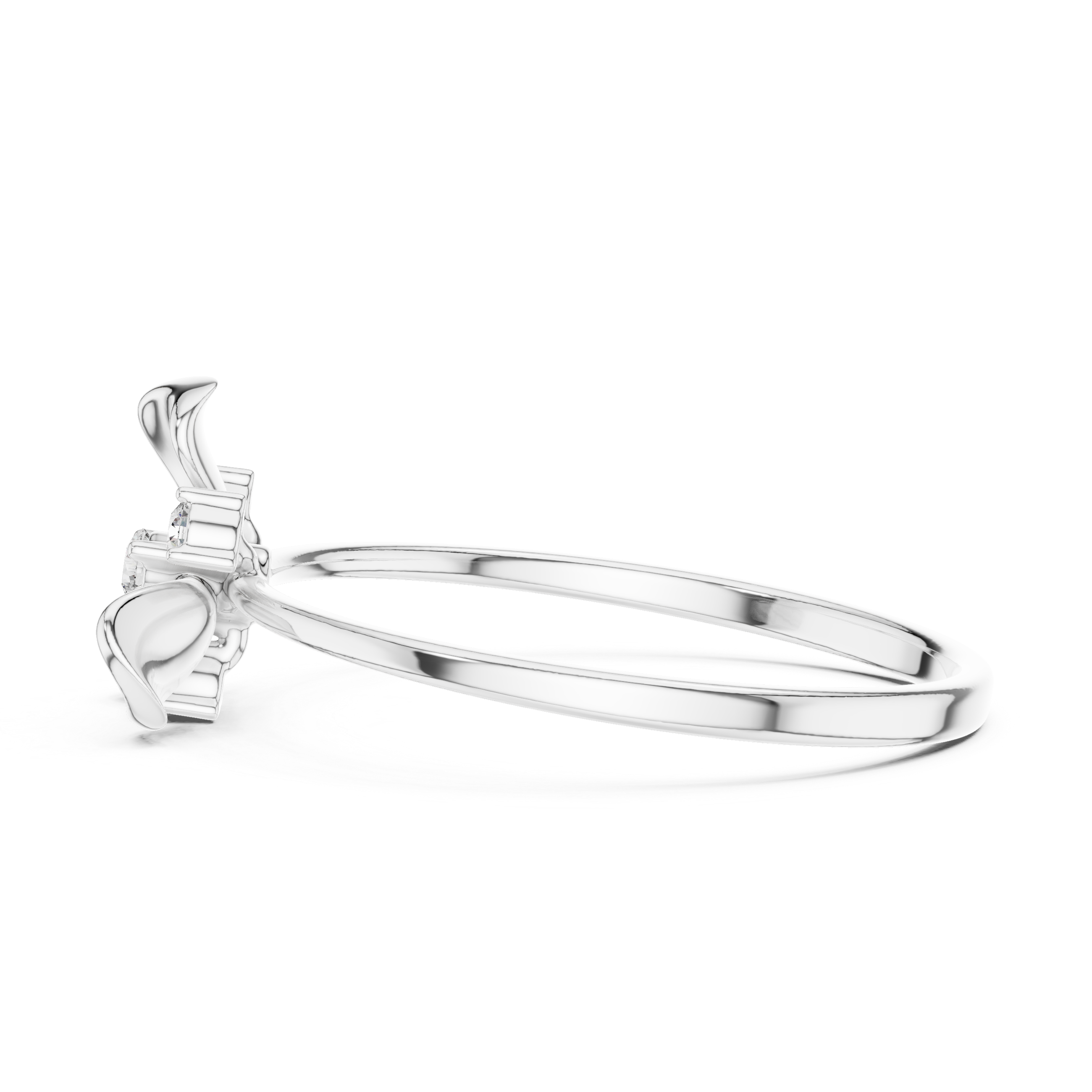 Bow cluster delicate ring with sparkling stones and dainty thin band