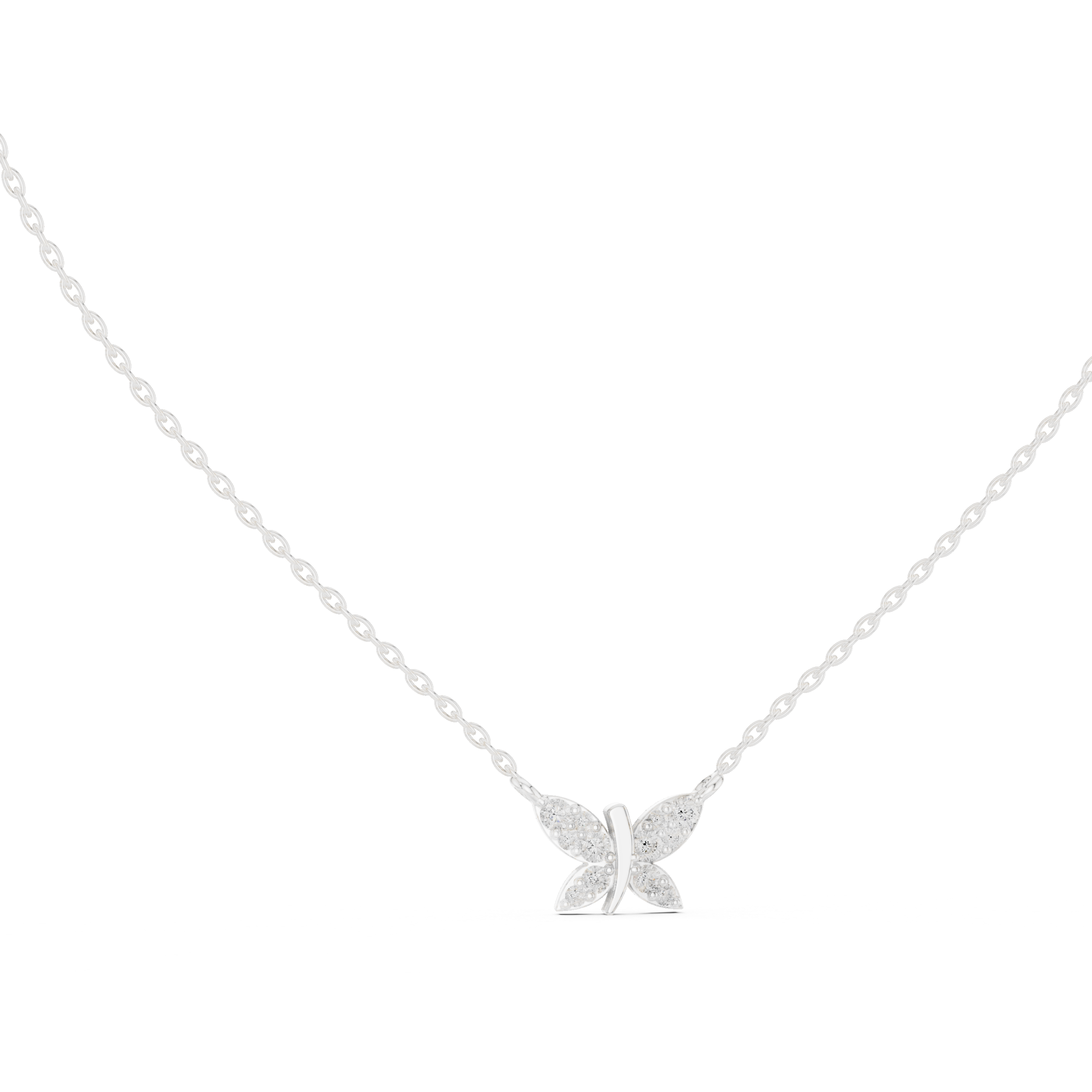 Dainty butterfly pave diamond pendant necklace
