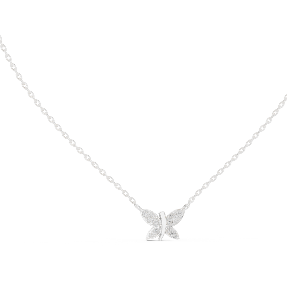 Dainty butterfly pave diamond pendant necklace