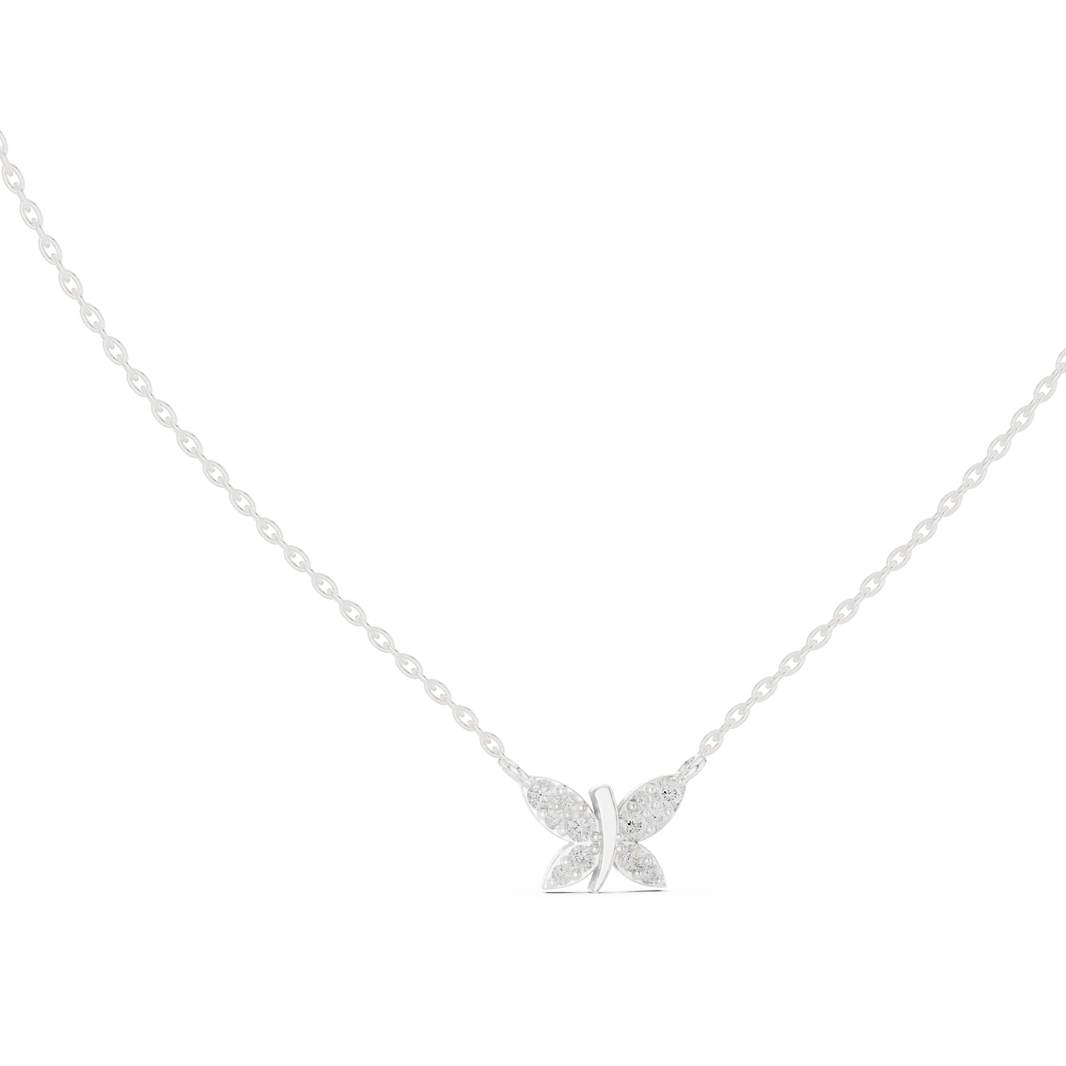 Dainty butterfly pave diamond pendant necklace