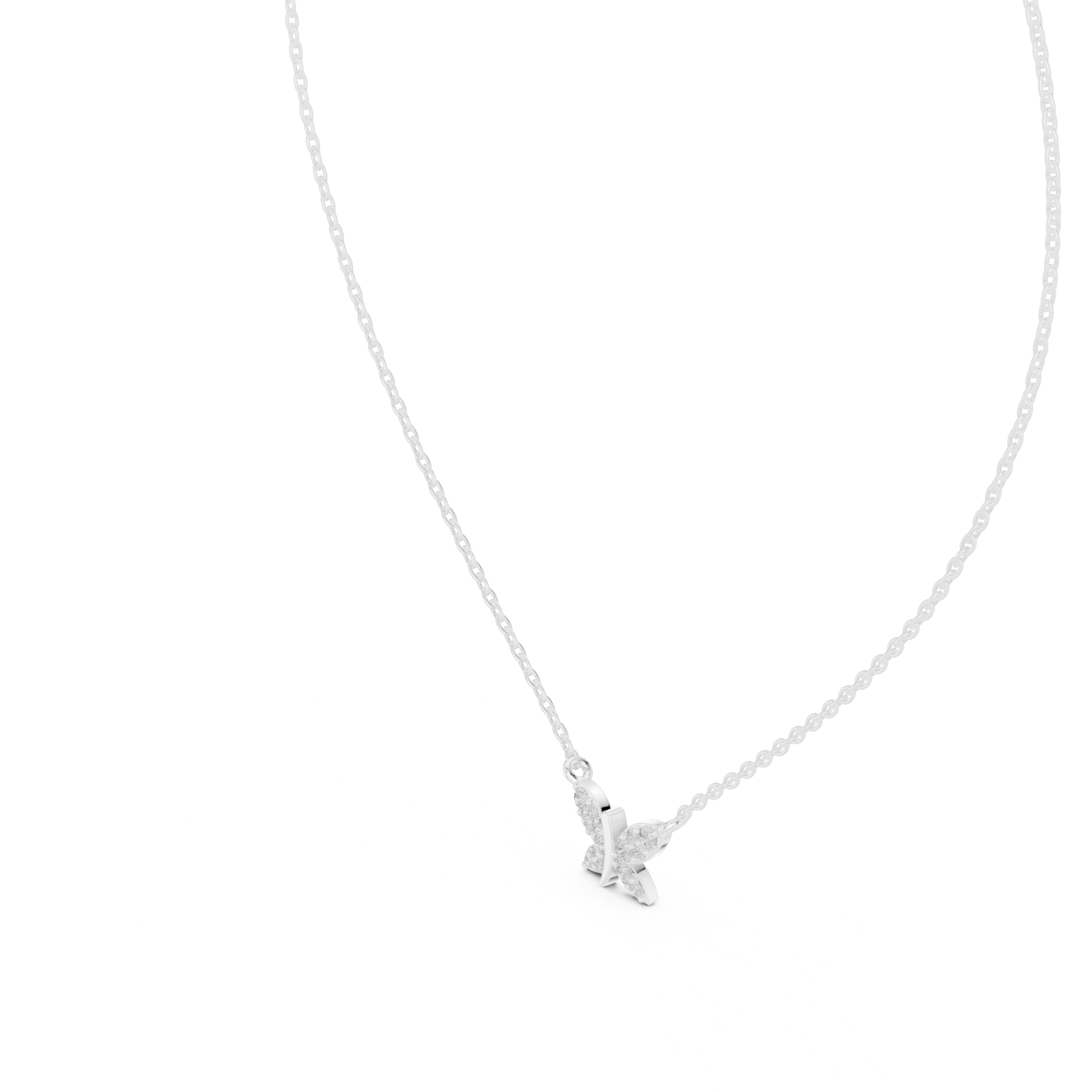 Dainty butterfly pave diamond pendant necklace