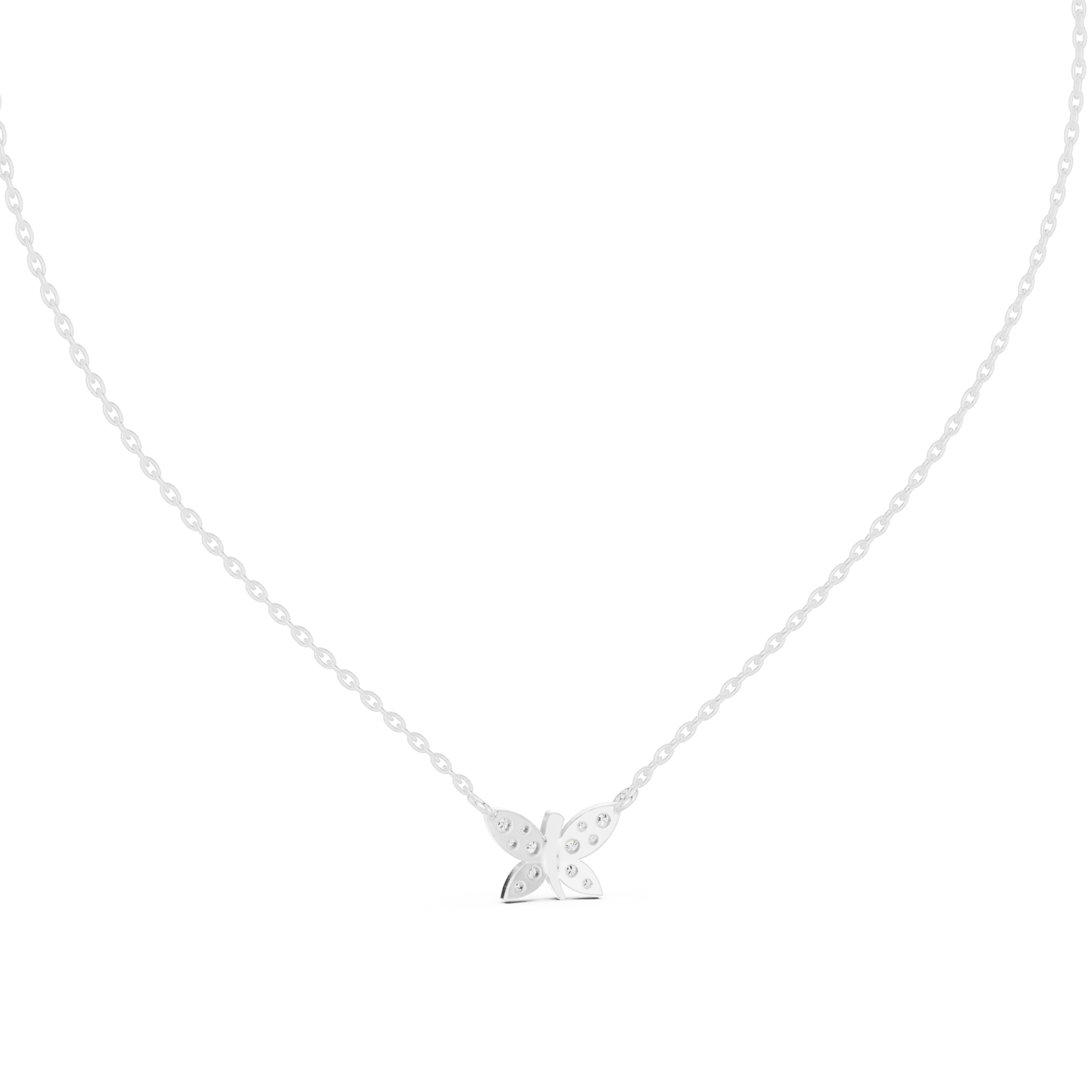 Dainty butterfly pave diamond pendant necklace