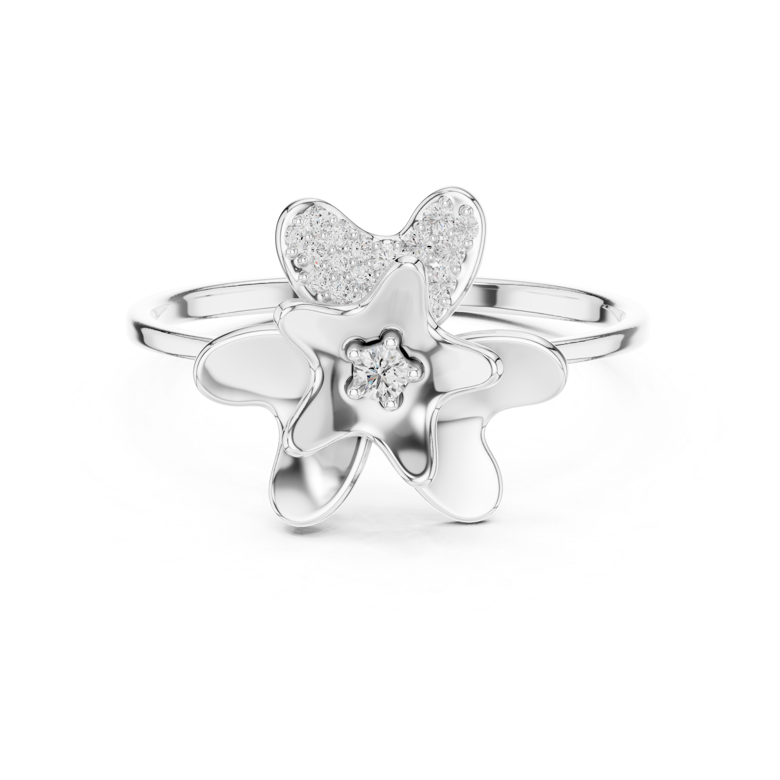 butterfly and flower diamond ring with solitaire centre stone