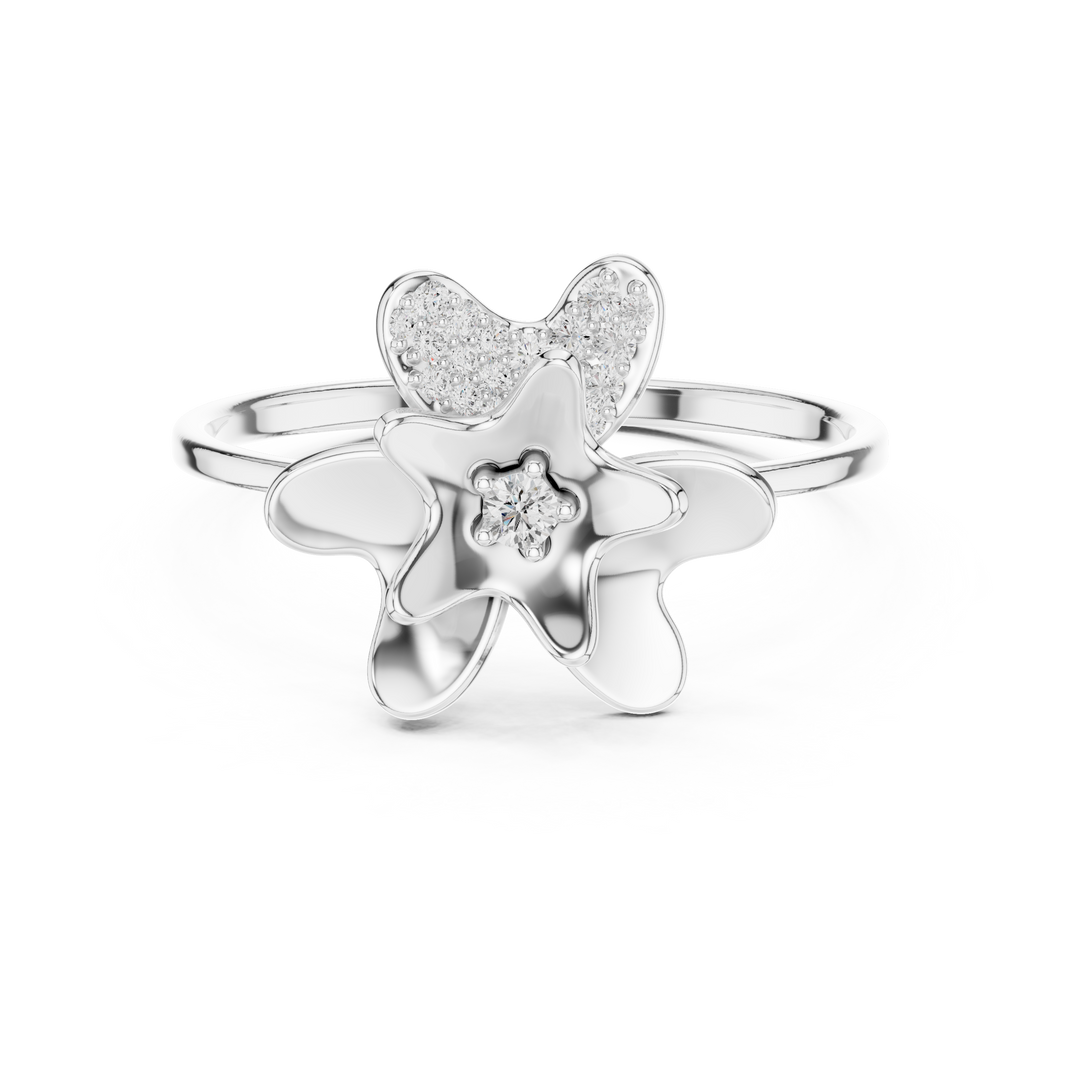 butterfly and flower diamond ring with solitaire centre stone