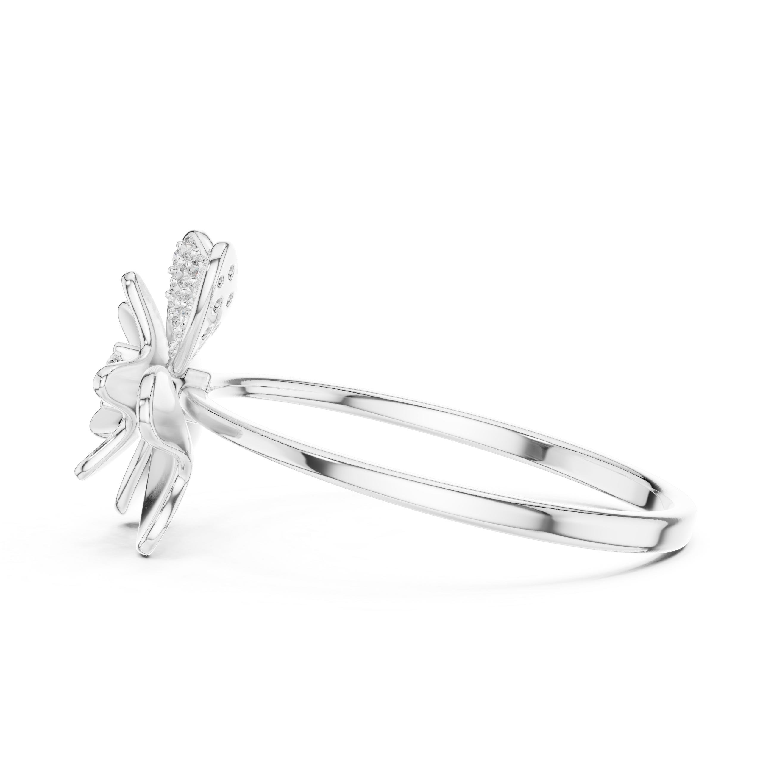butterfly and flower diamond ring with solitaire centre stone