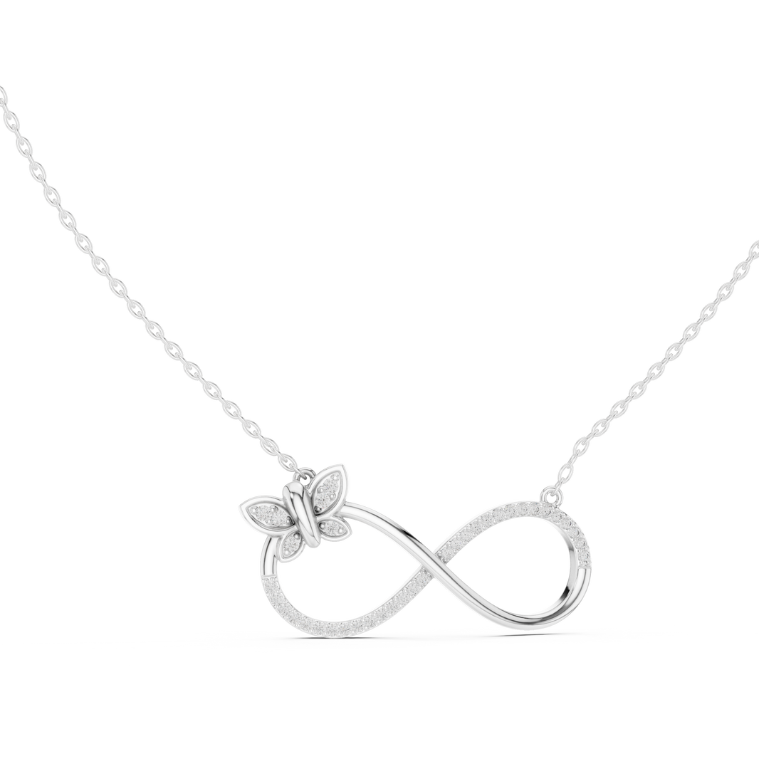 Butterfly infinity diamond pendant necklace with pave butterfly